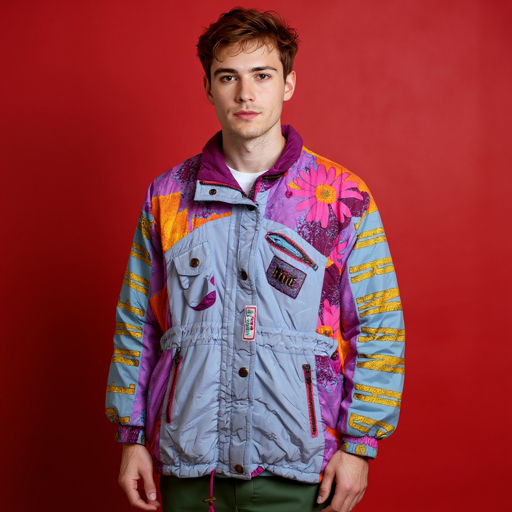 Vintage 80s 90s multicolor geometric Winter Jacket - Size M