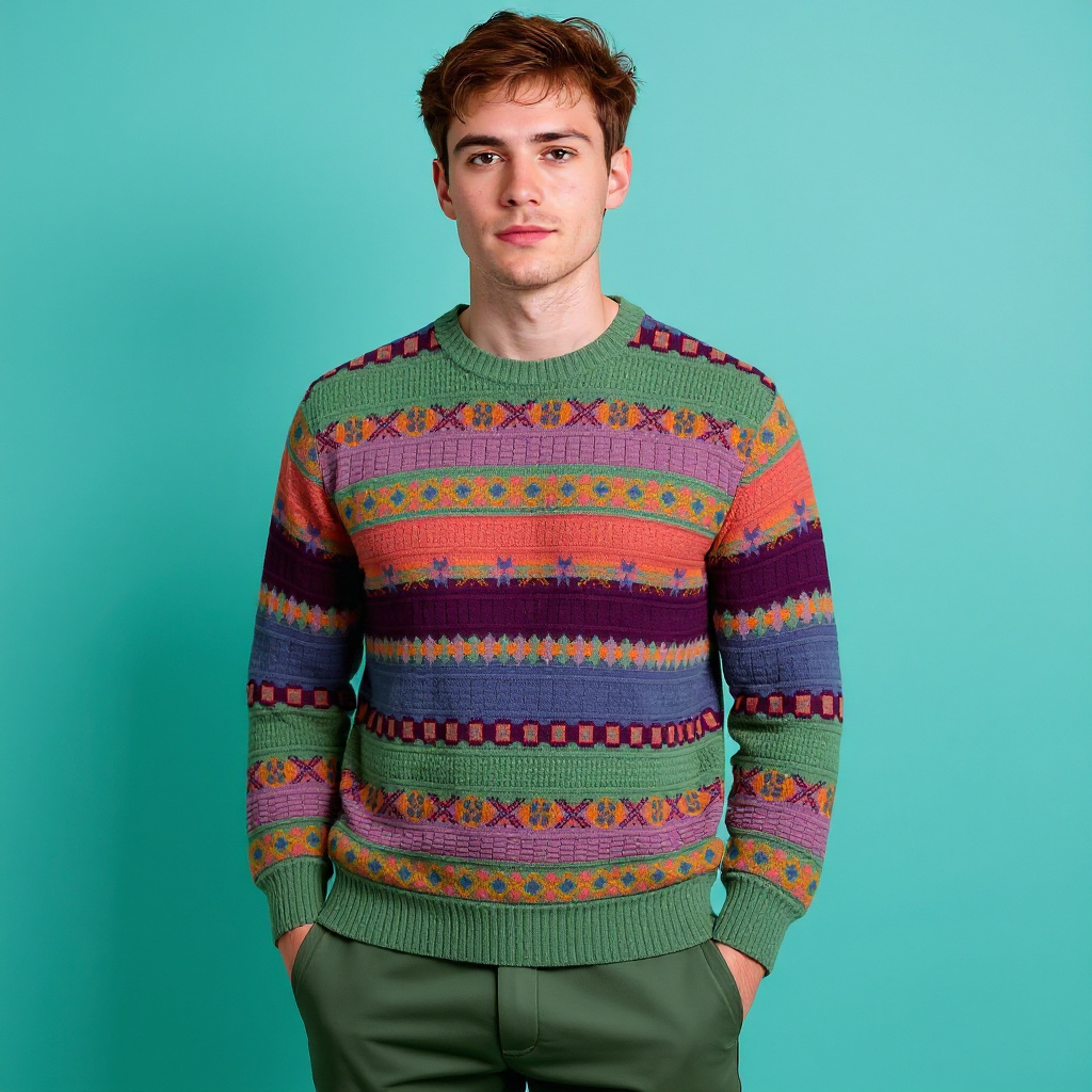 Vintage 80s 90s multicolor striped 30% wool Sweater - Size L