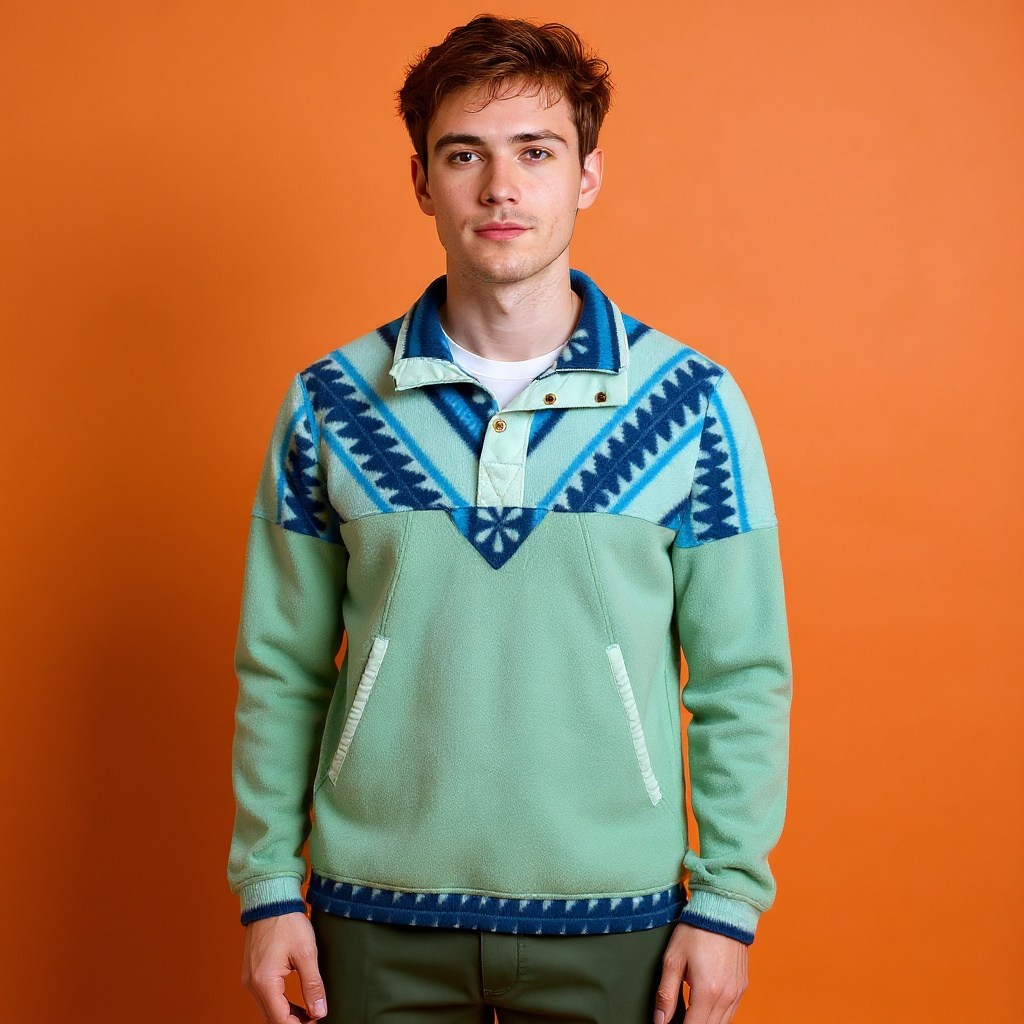 Vintage 80/90s blue geometric colorblock Fleece - Size XL