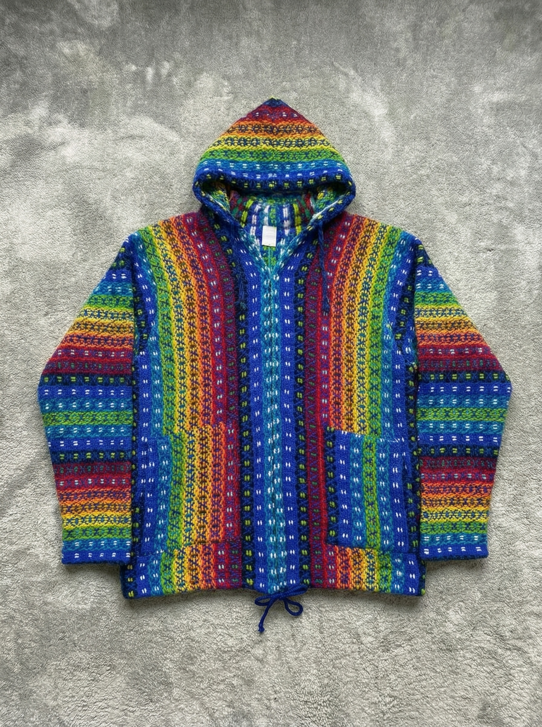 Vintage 80s 90s multicolor rainbow 100% wool hooded zip Sweater - Size M