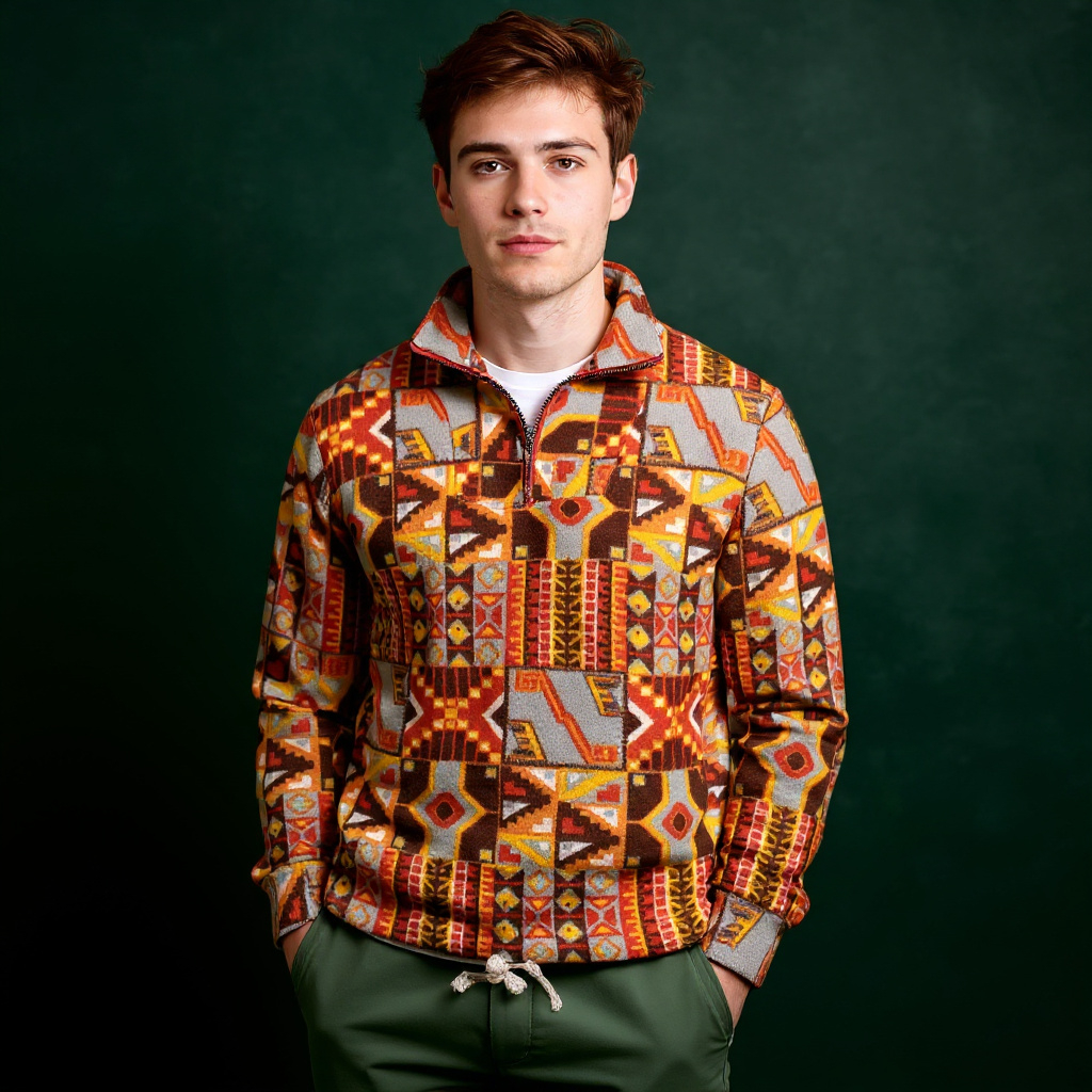 Vintage 80/90s orange abstract geometric Fleece - Size XL