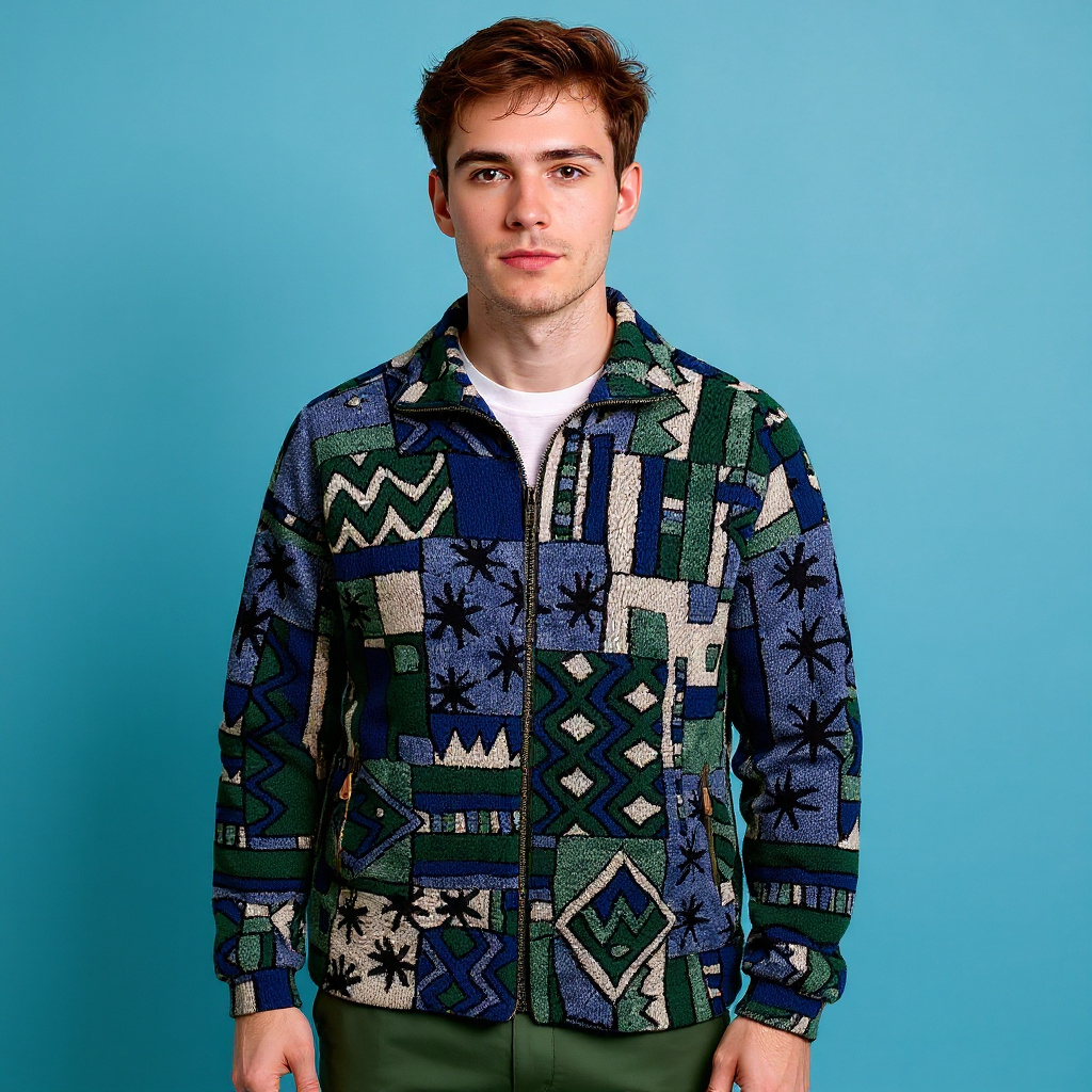 Vintage 80/90s navy and green abstract geometric Fleece - Size XL