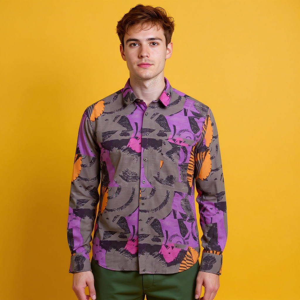 Vintage 90s crazy abstract purple and grey long sleeve Shirt - Size M