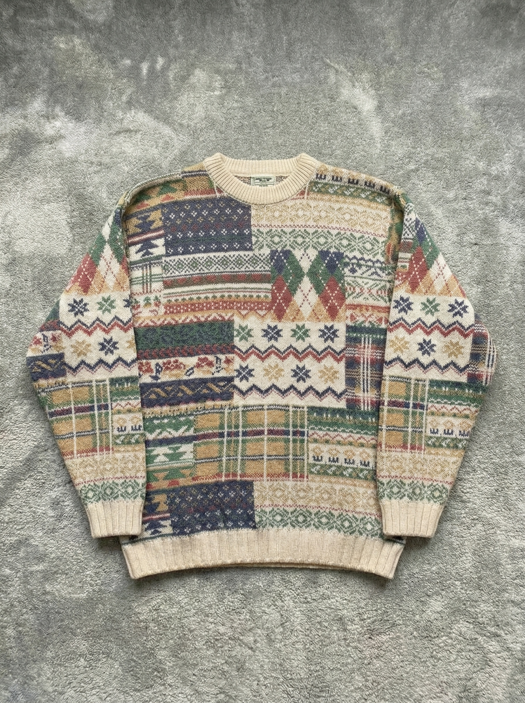 Vintage 80s 90s multicolor abstract 50% wool Sweater - Size XL