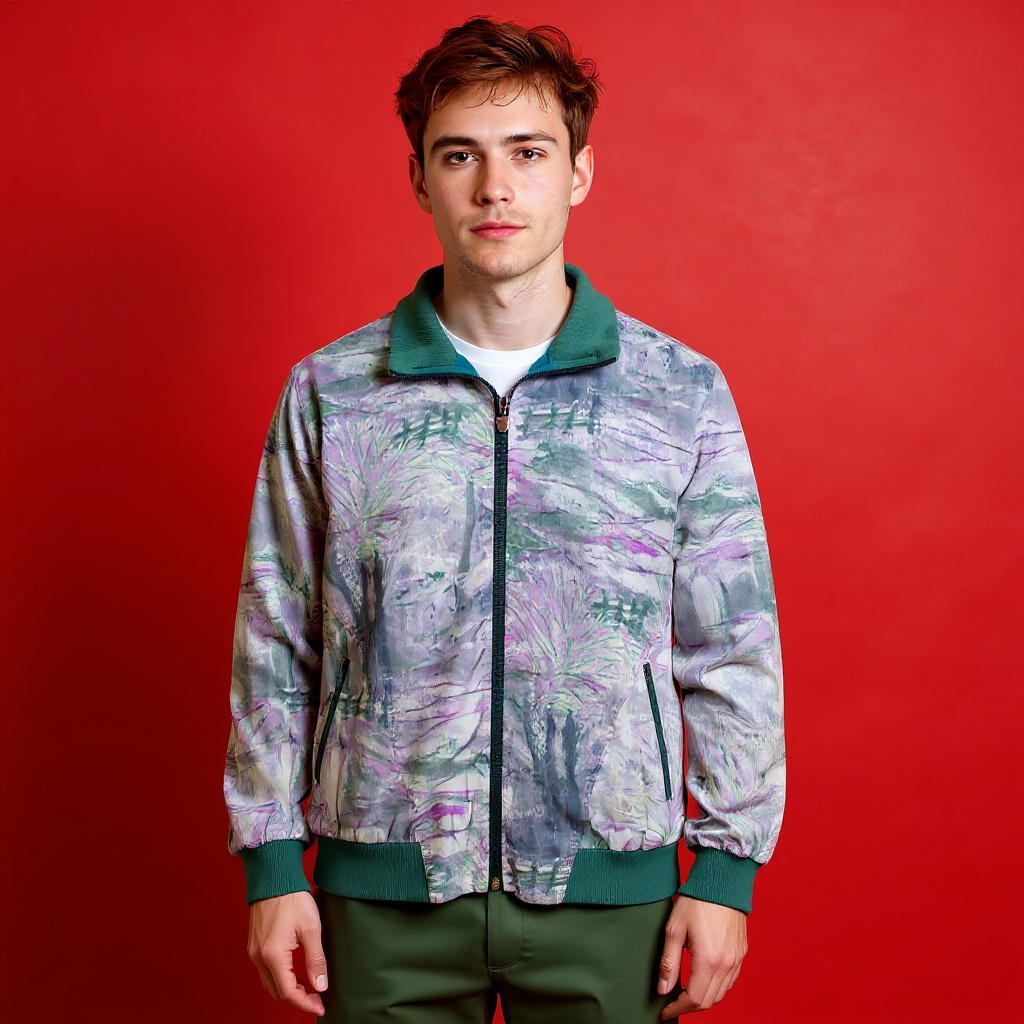 Vintage 90s abstract print green lilac Windbreaker Jacket - Size S/M