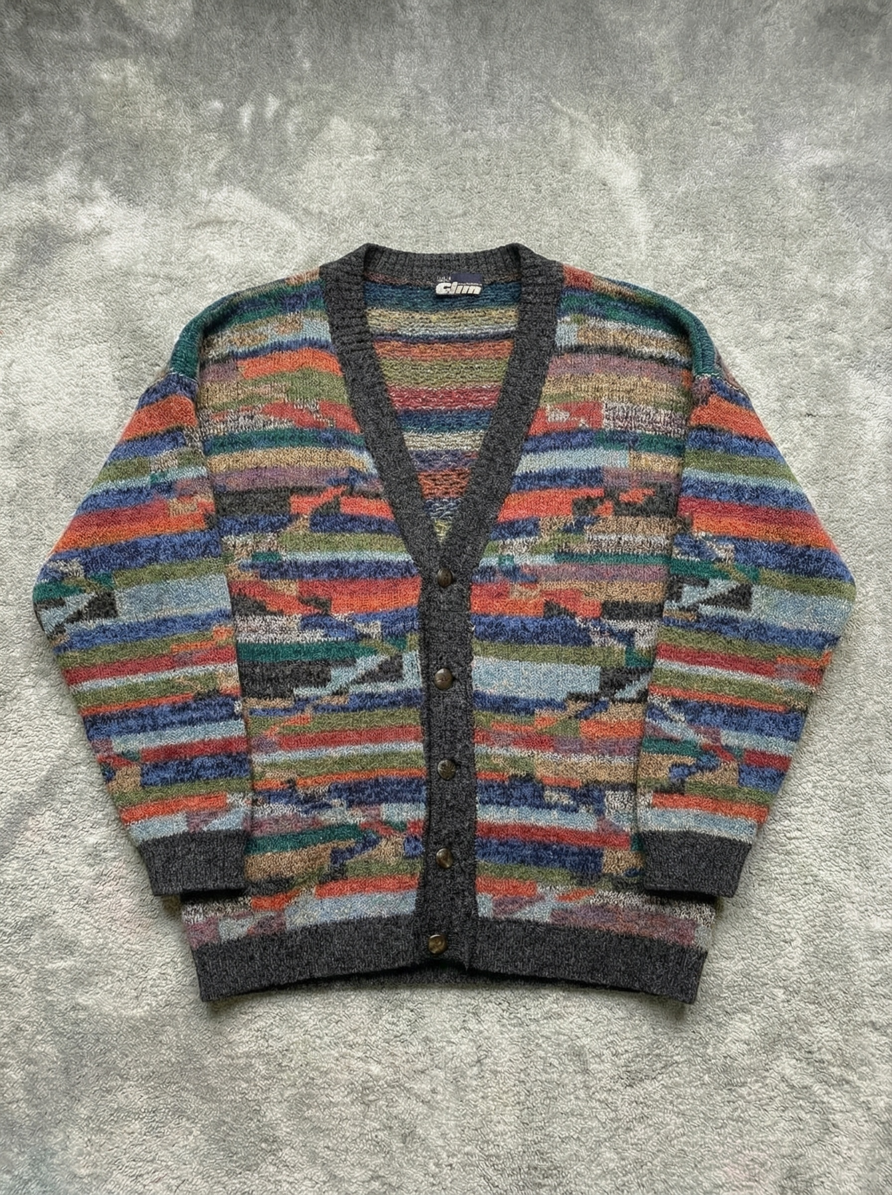 Vintage 80s 90s multicolor abstract geometric 50% wool Cardigan - Size XXL