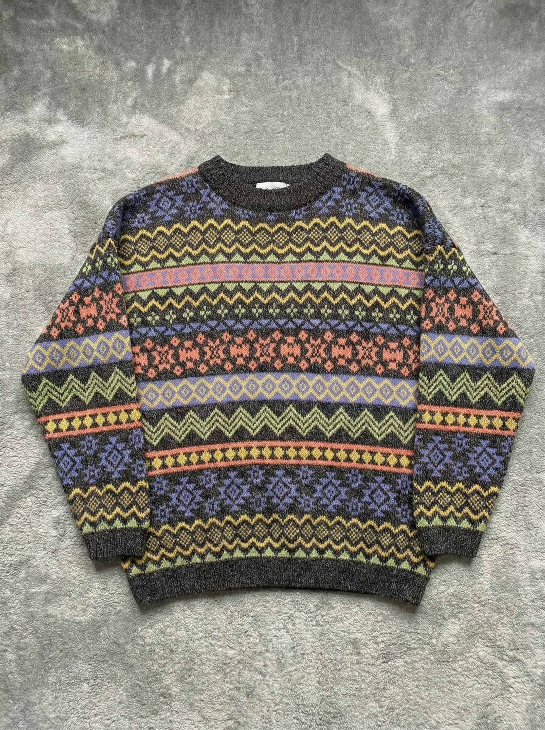 Vintage 80s 90s multicolor abstract geometric 50% wool Sweater - Size L/XL