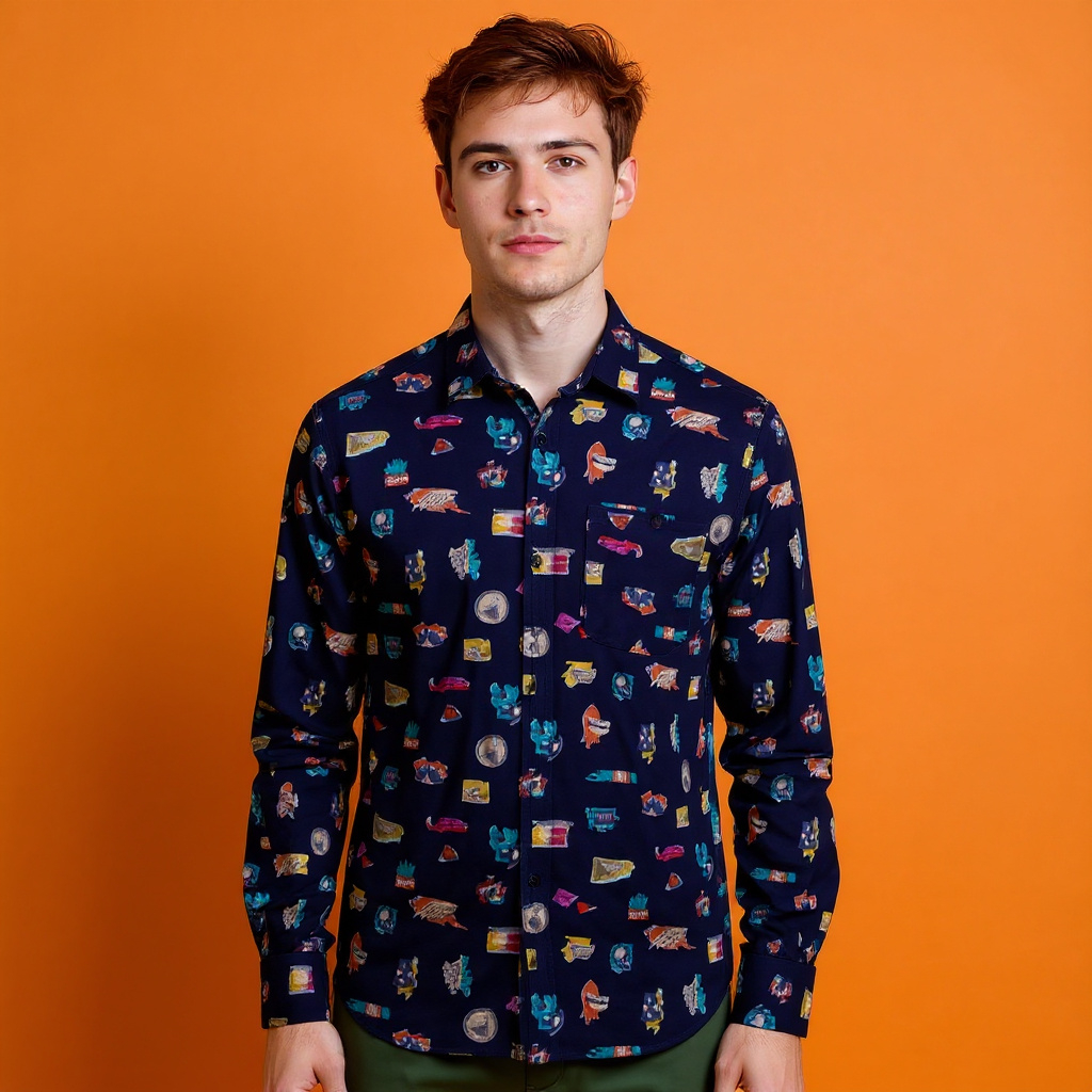 Vintage 90s navy blue New Fast fantasy print long sleeve Shirt - Size M/L