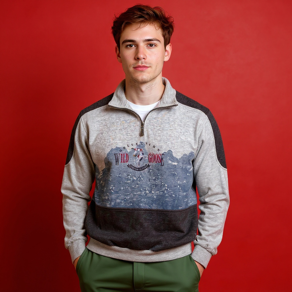 Vintage 80s 90s grey quarter zip embroidered Sweatshirt - Size L