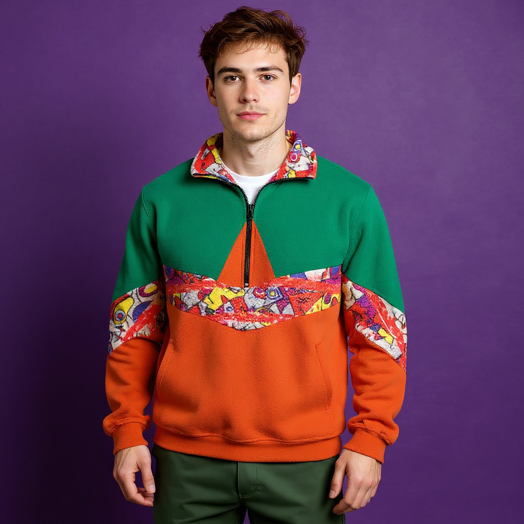 Vintage 80/90s orange and green abstract Fleece - Size L/XL