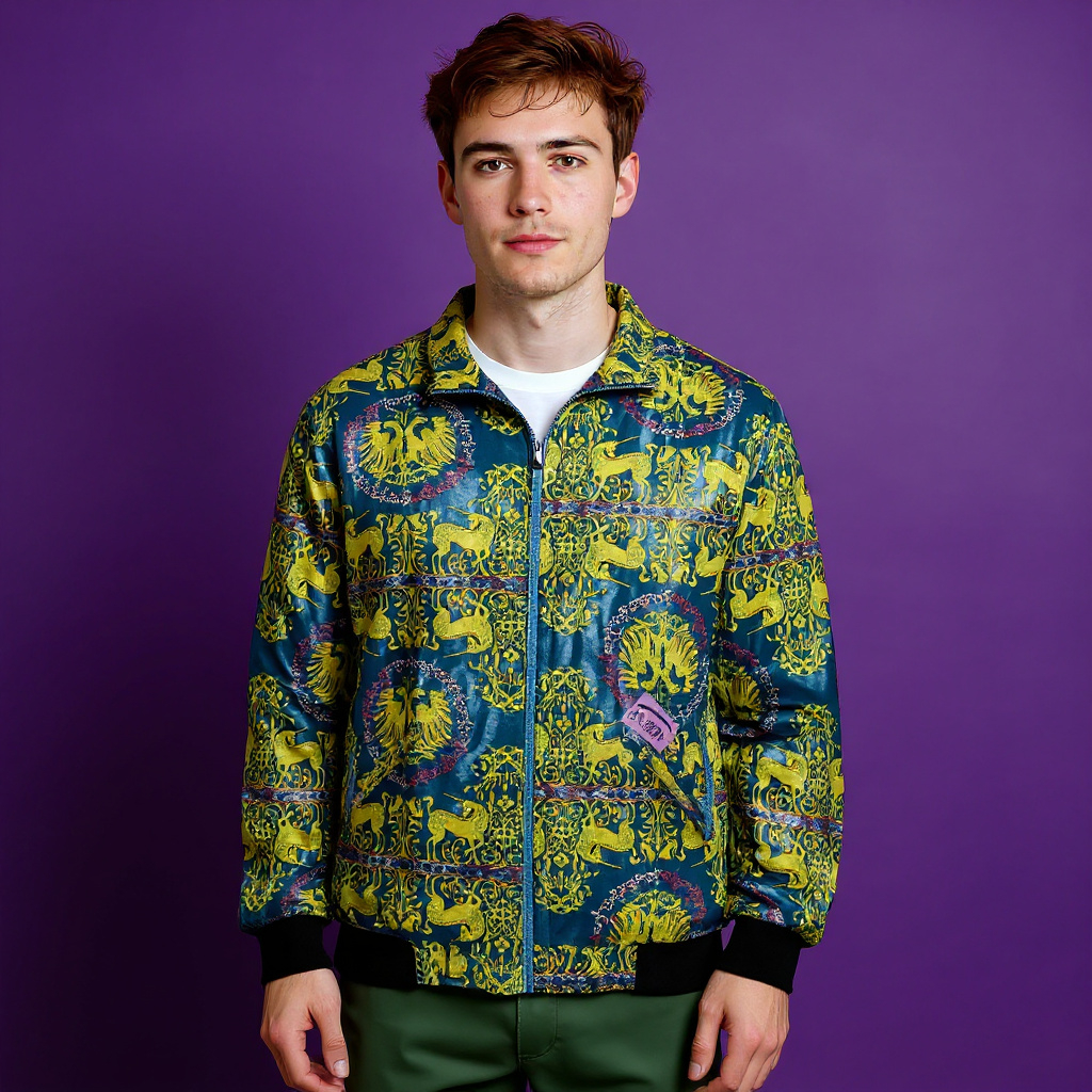 Vintage Oxbow medieval pattern blue and yellow Windbreaker Jacket - Size L/XL