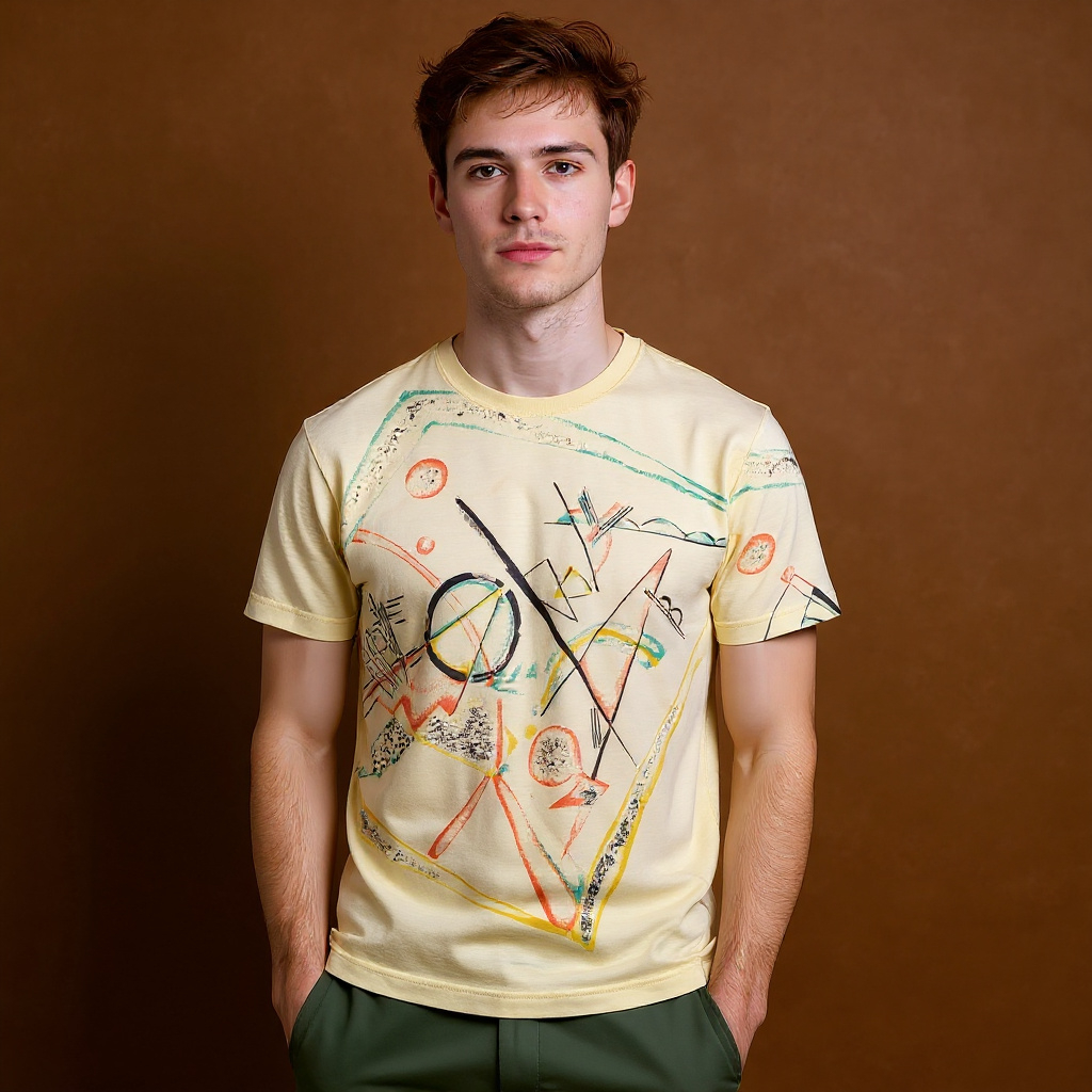 Vintage 90s beige abstract graphic T shirt - Size L/XL