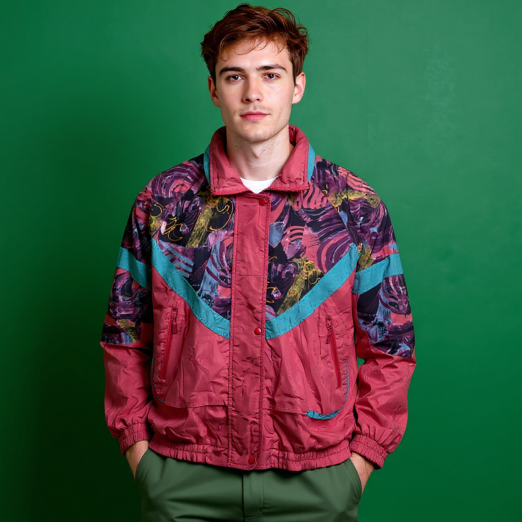 Vintage Rodeo abstract pattern pink and multicolor Windbreaker Jacket - Size M