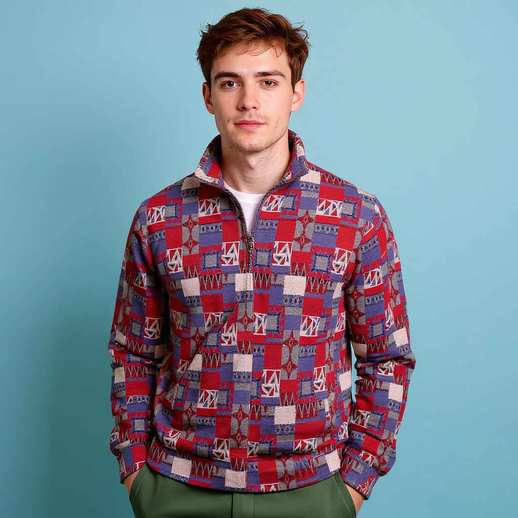 Vintage 80s 90s red and blue geometric zip Sweatshirt - Size XXL