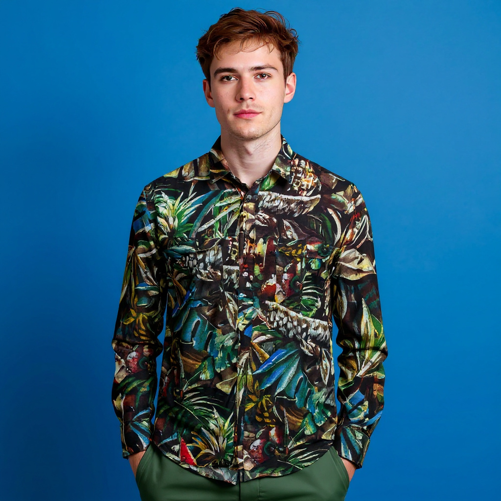 Vintage 90s muticolor jungle print long sleeve Shirt - Size M