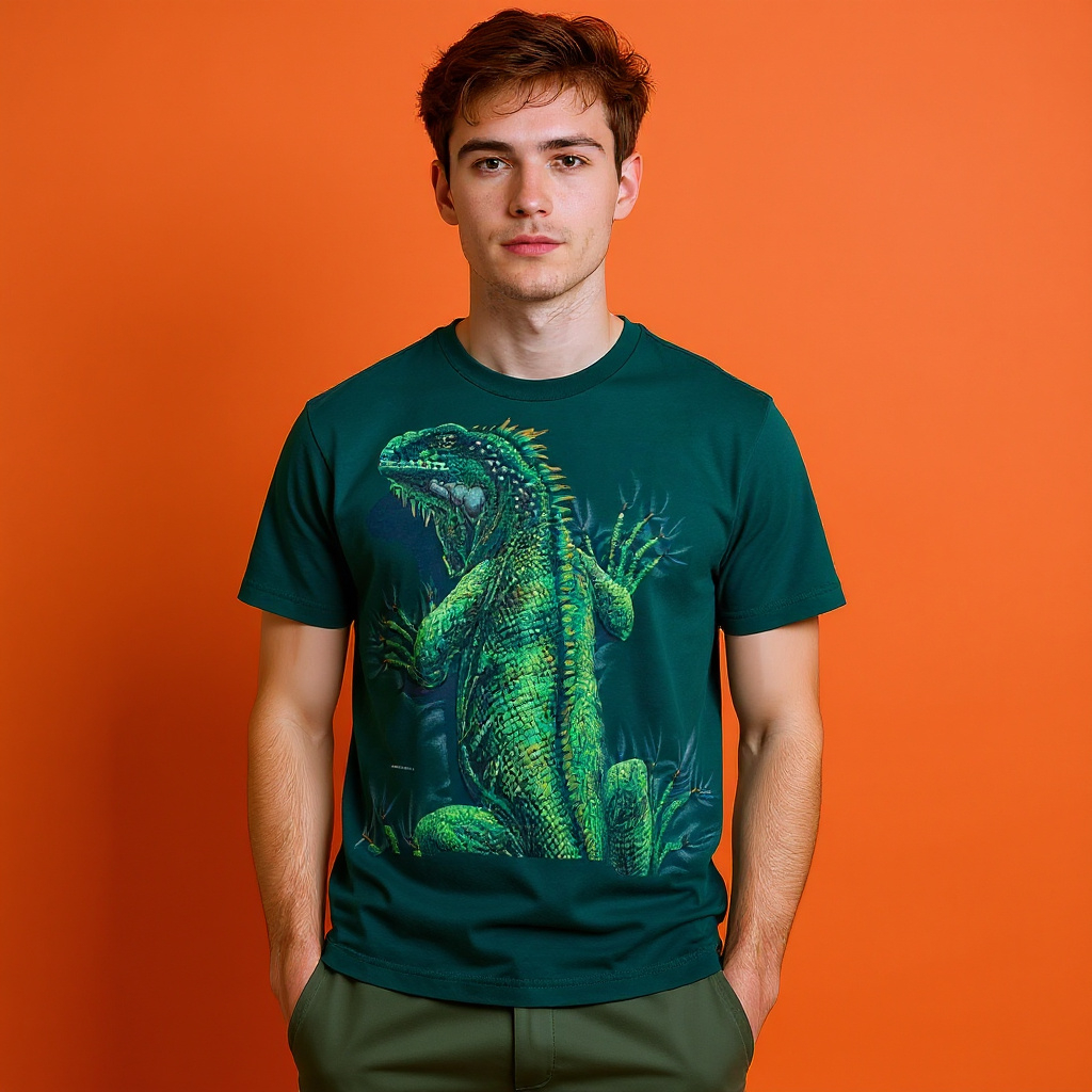 Vintage 90s dark green hyguana graphic print T shirt - Size XL