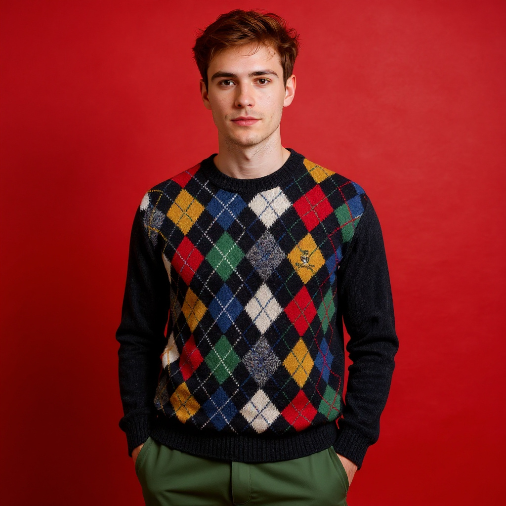 Vintage 80s 90s grey and multicolor arglye pattern 100% wool Sweater - Size L/XL