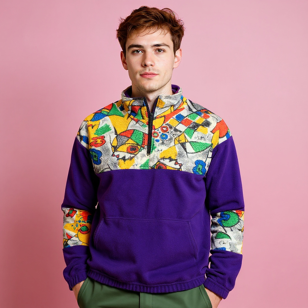 Vintage 80/90s Purple abstract colorblock Fleece - Size L/XL