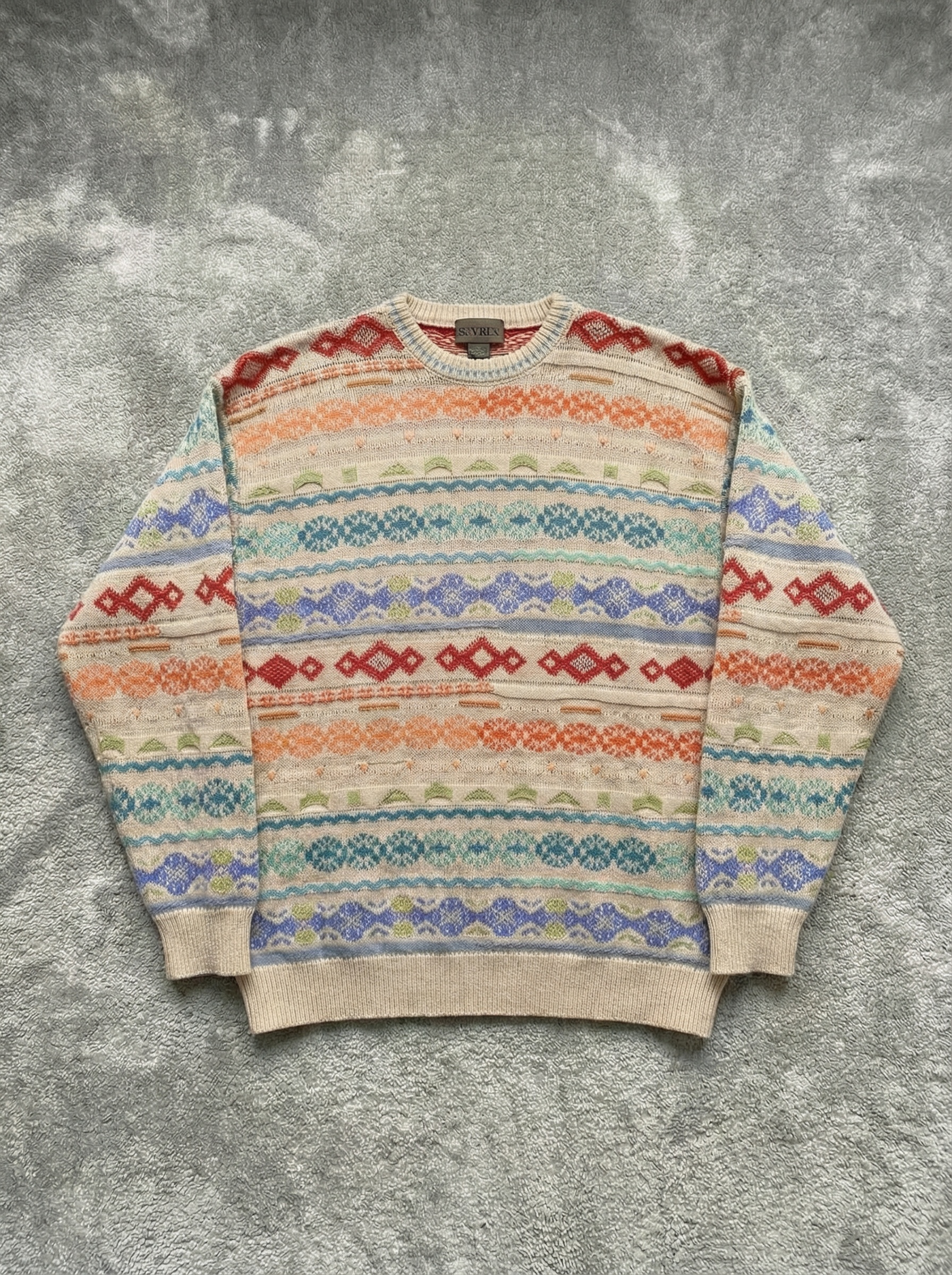 Vintage 80s 90s beige multicolor abstract 70% cotton Sweater - Size L