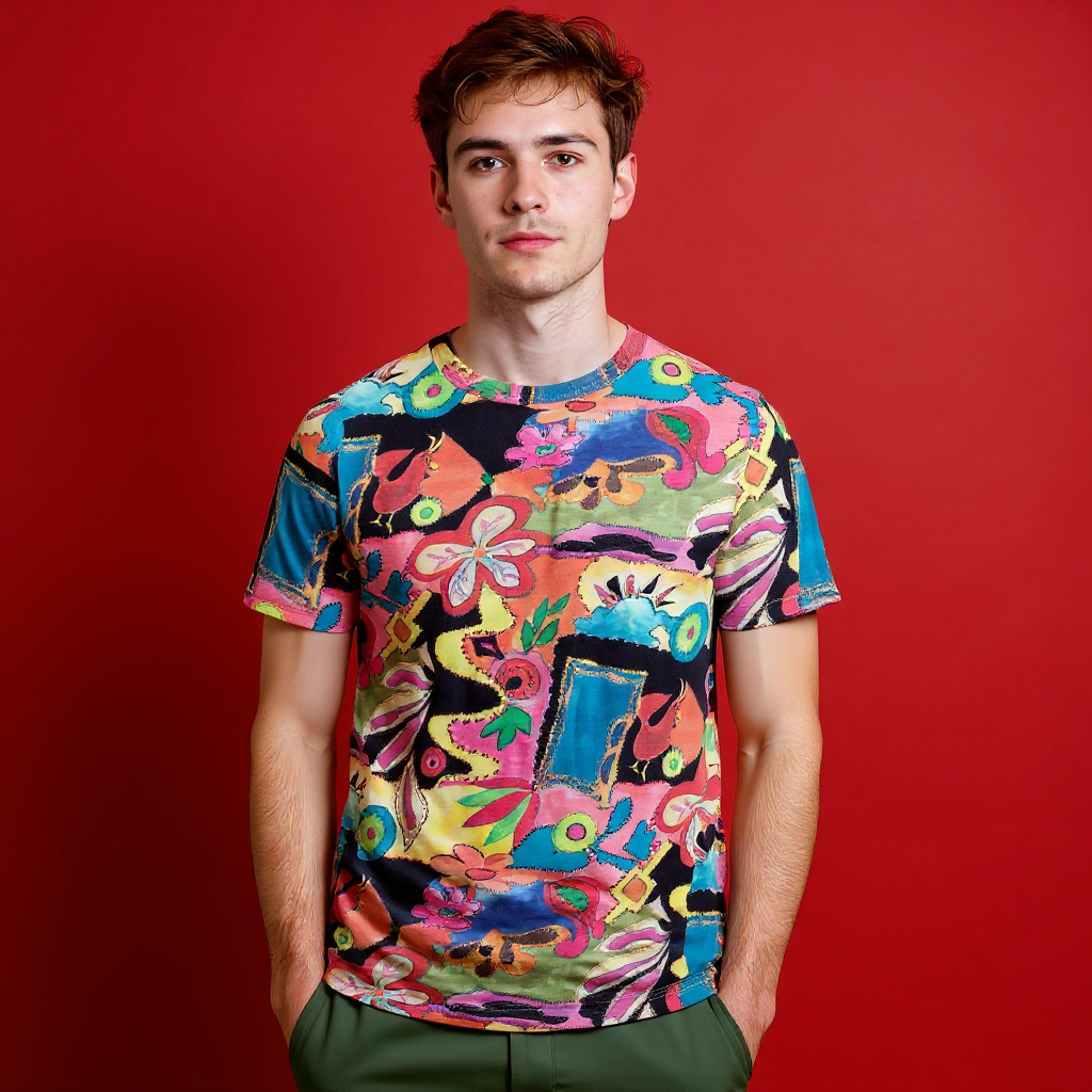 Vintage 90s multicolor abstract graphic T shirt - Size L/XL