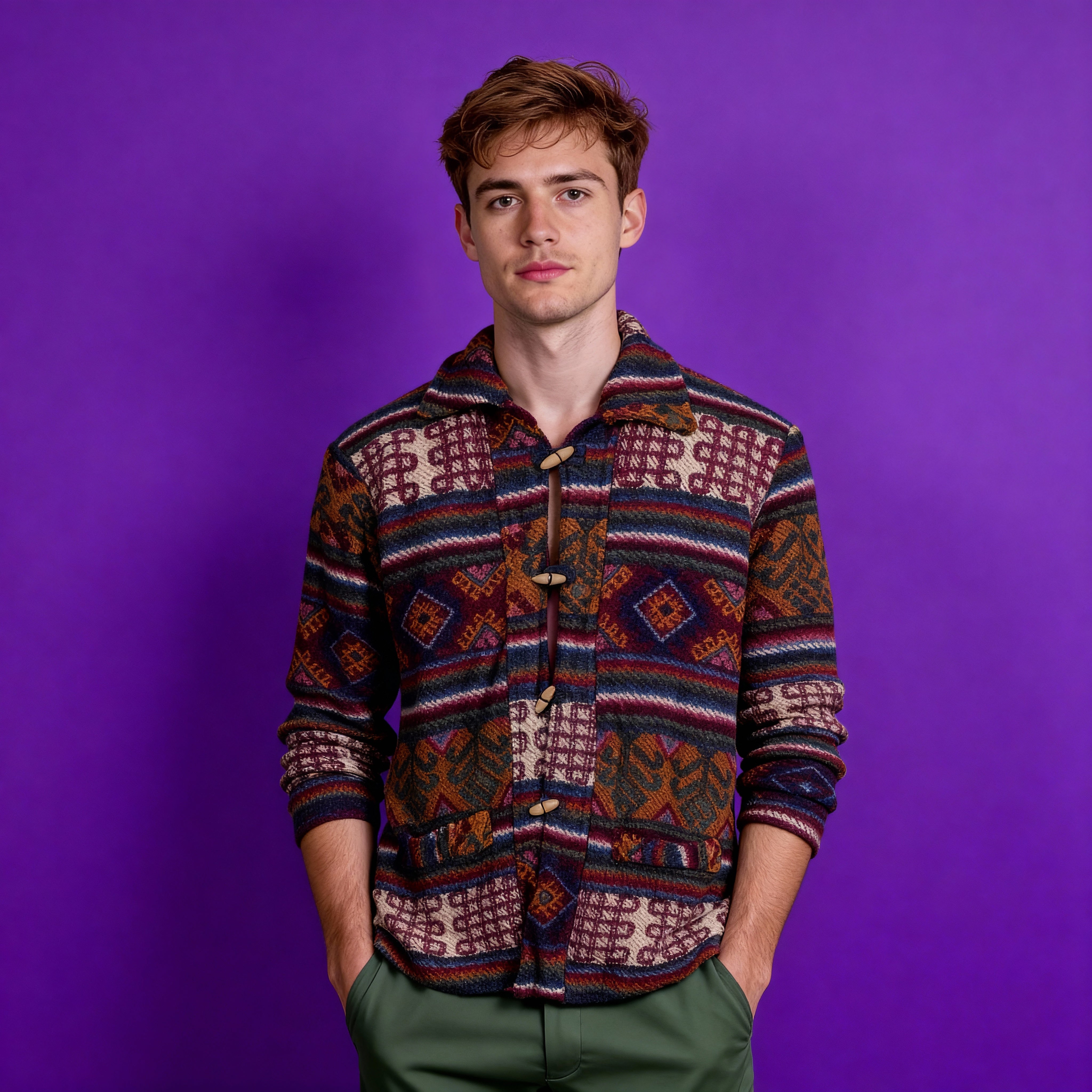 Vintage 80s 90s multicolor Aztec geometric pattern wool heavy cardigan - Size M