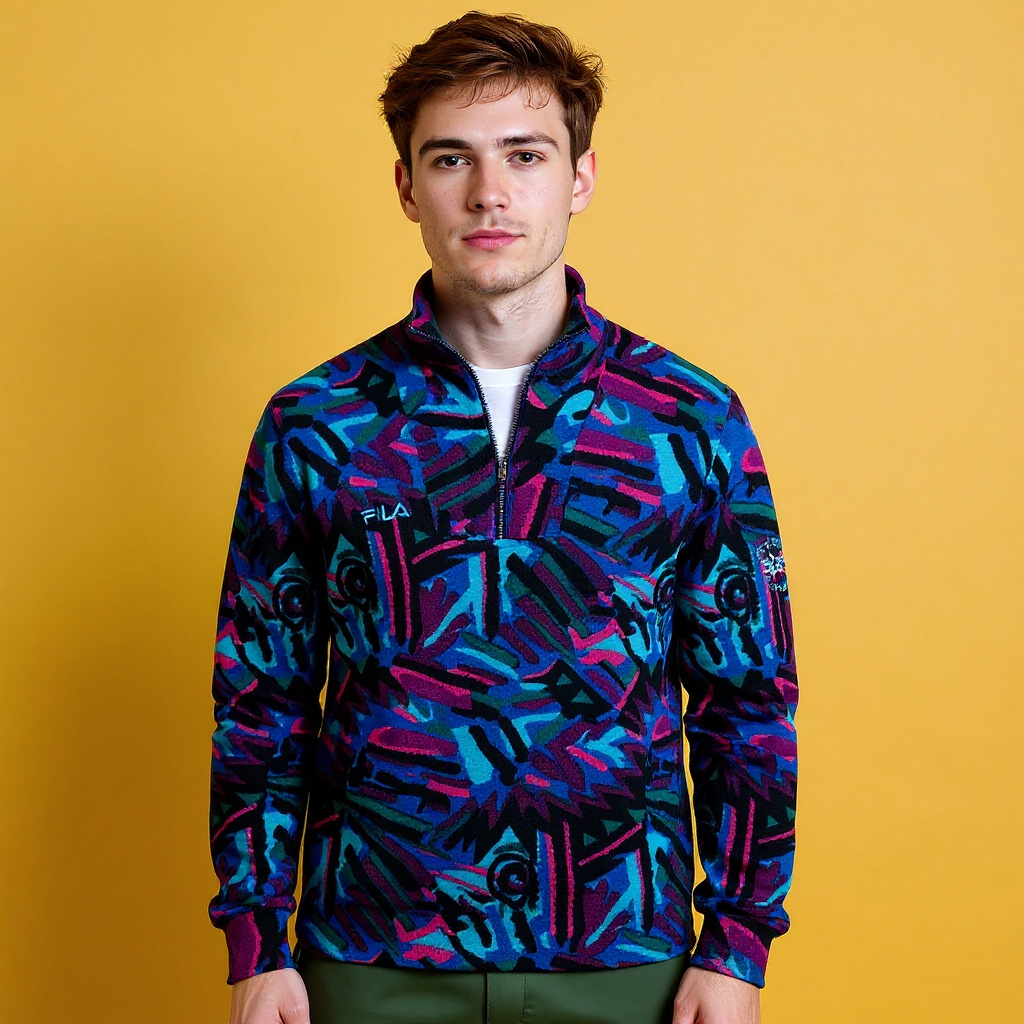 Vintage 80/90s blue Fila Magic Line abstract Fleece - Size XXL