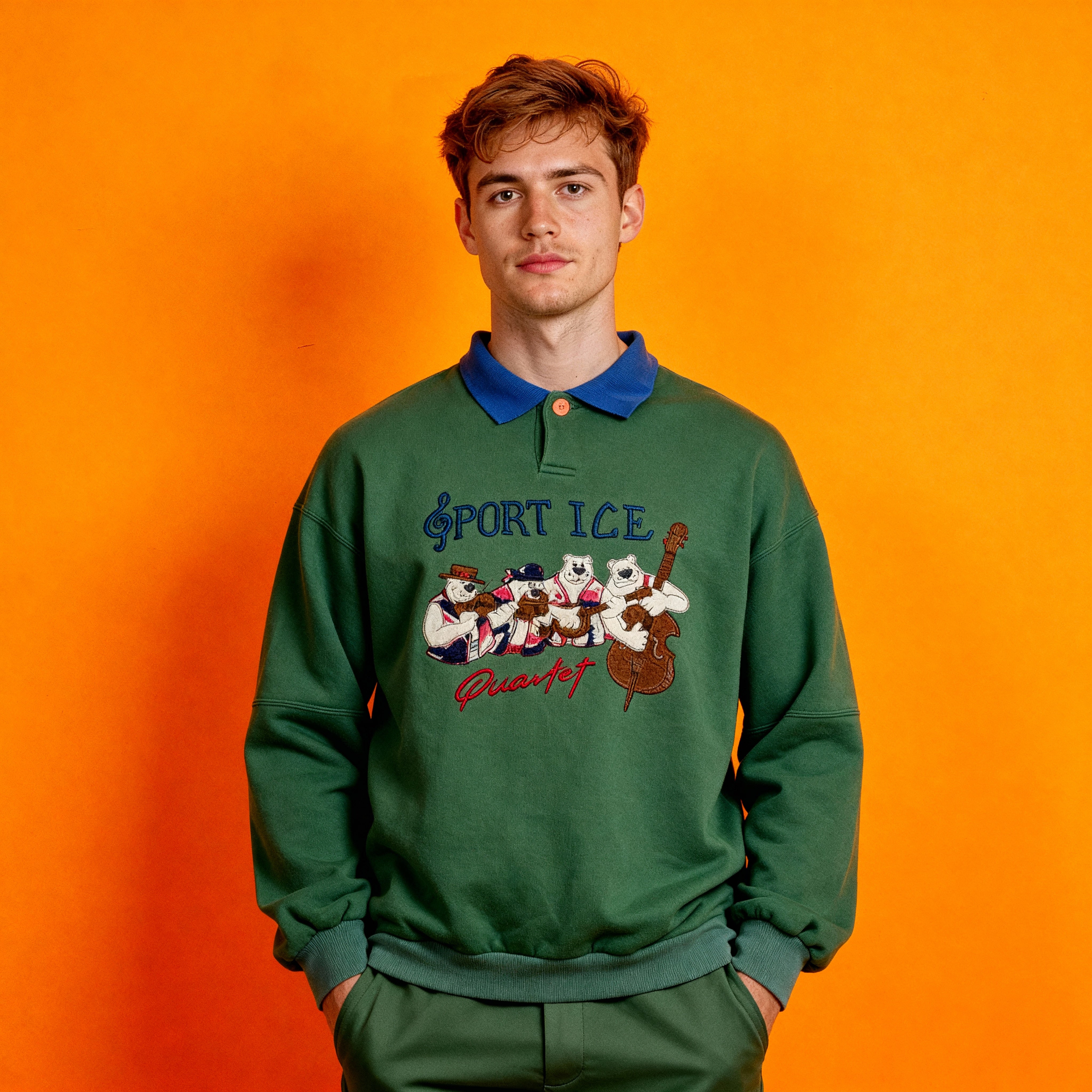 Vintage 80s 90s dark green embroidered Sweatshirt - Size L