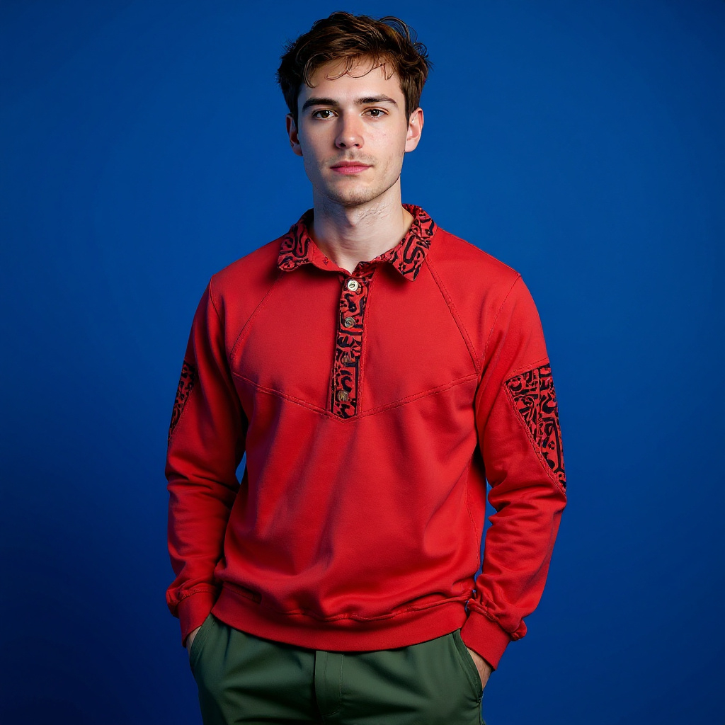 Vintage 80s 90s red abstract buttoned Sweatshirt - Size L/XL