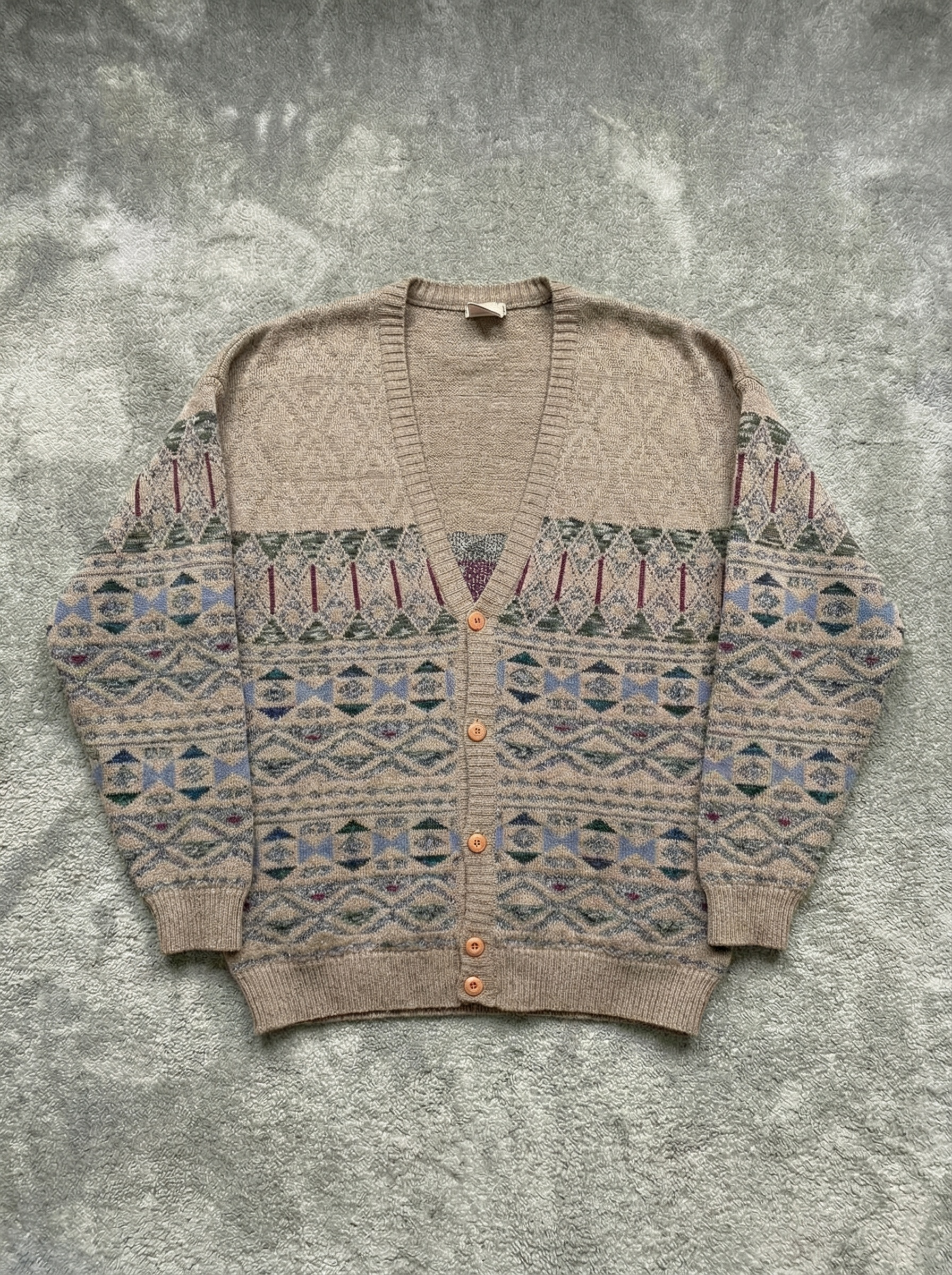 Vintage 80s 90s beige geometric Angelo Litrico Cardigan - Size XL