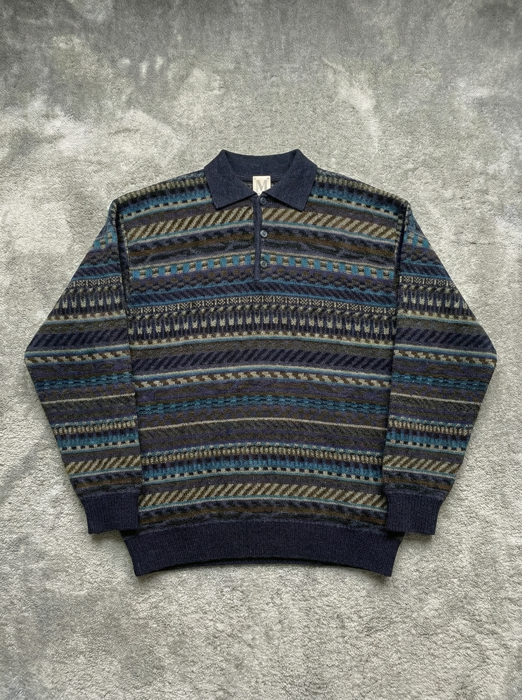 Vintage 80s 90s multicolor striped 66% wool buttoned Sweater - Size XL/XXL