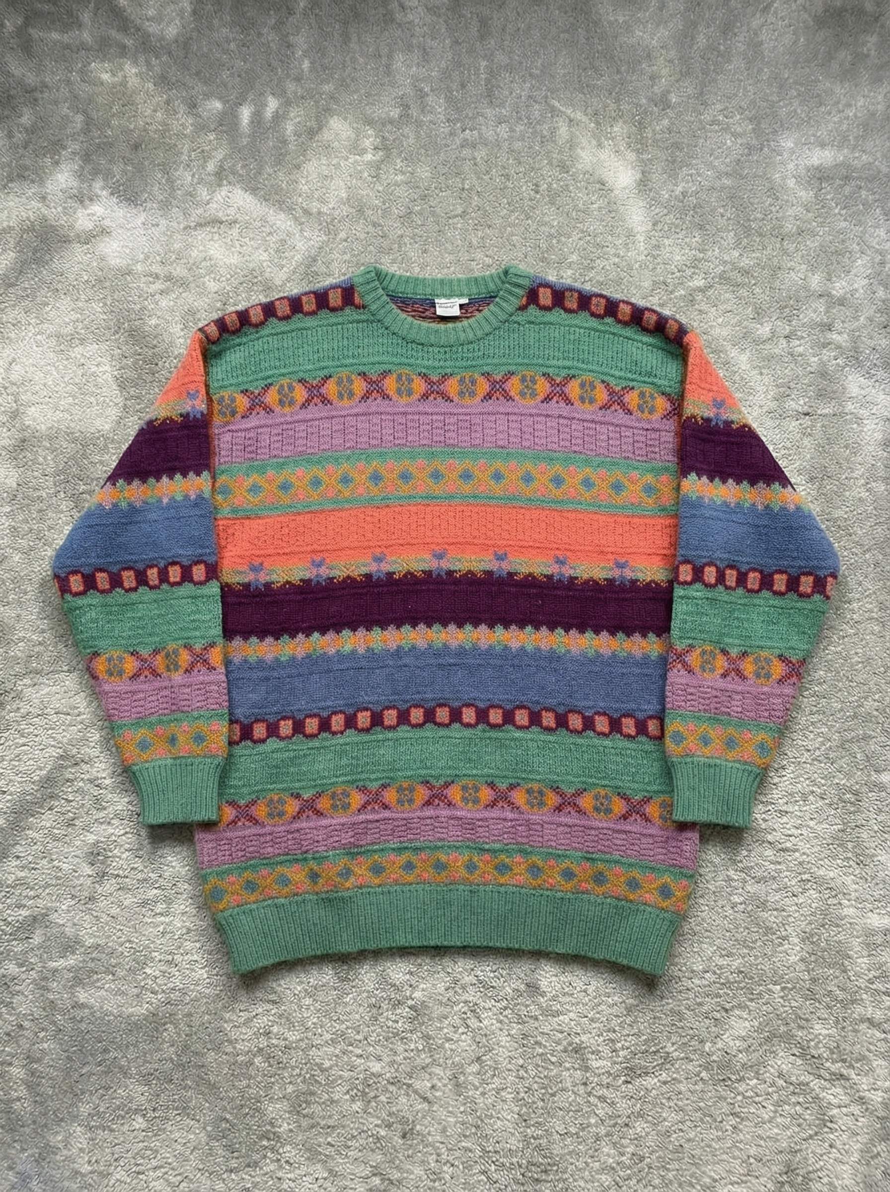 Vintage 80s 90s multicolor striped 30% wool Sweater - Size L