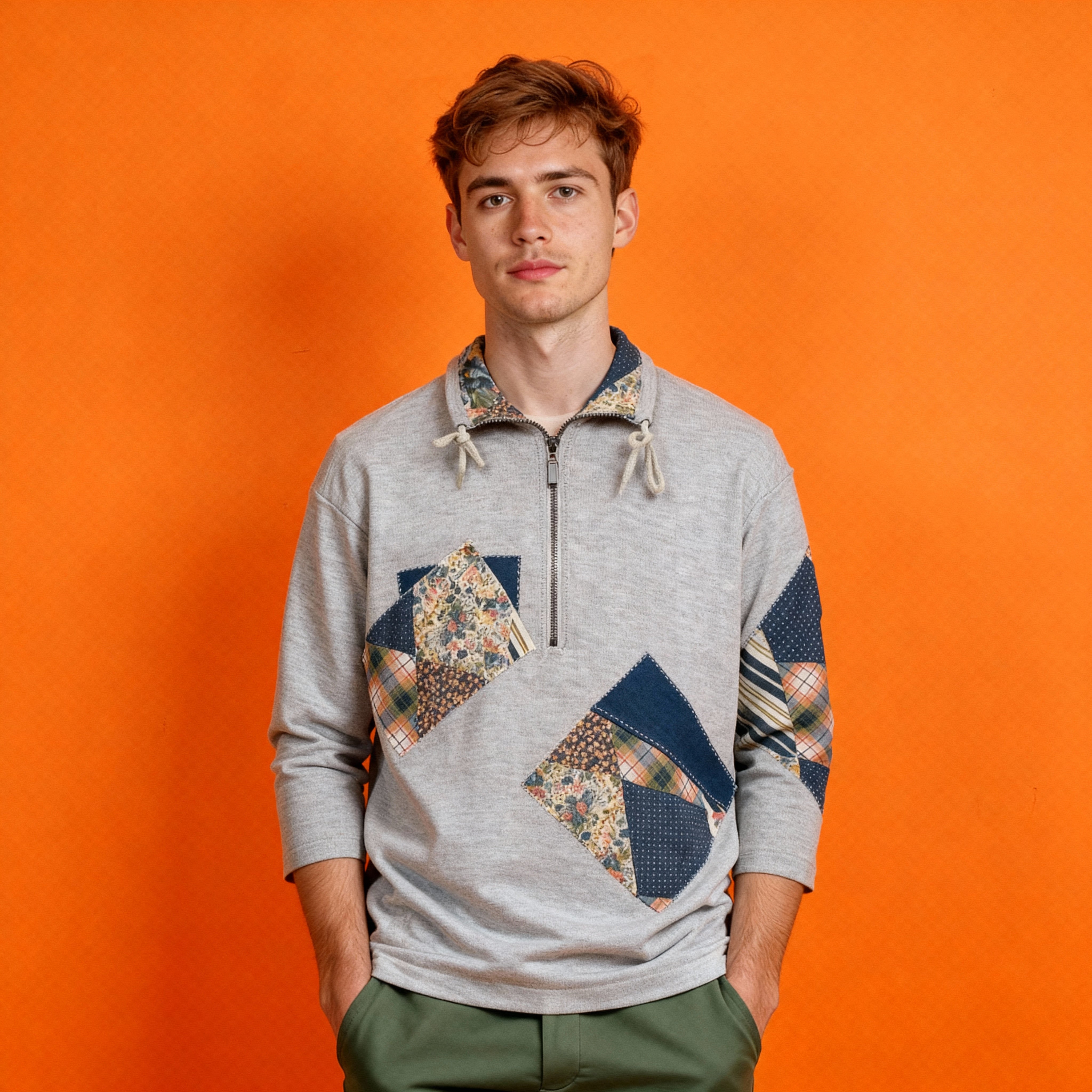 Vintage 80s 90s grey zip patchworked Sweatshirt - Size L