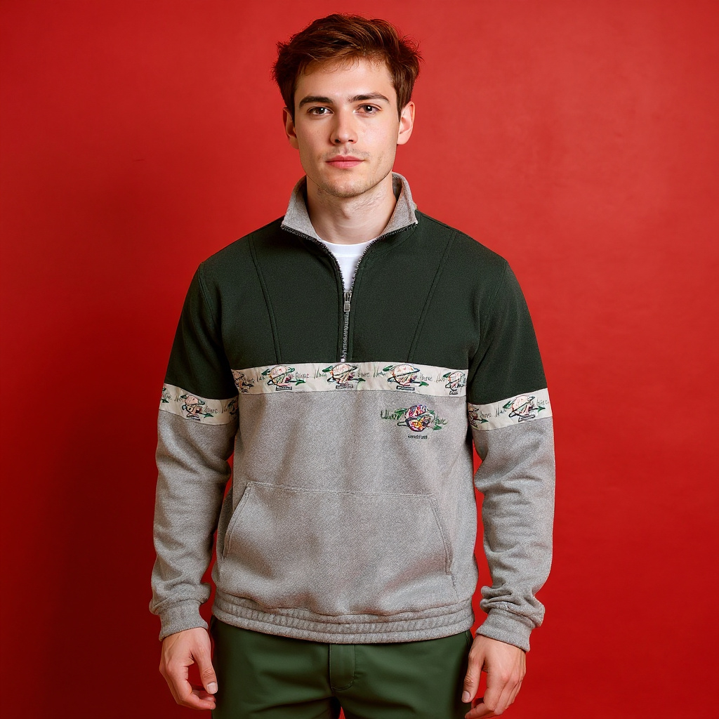 Vintage 80/90s grey and dark green two tones Fleece - Size XL