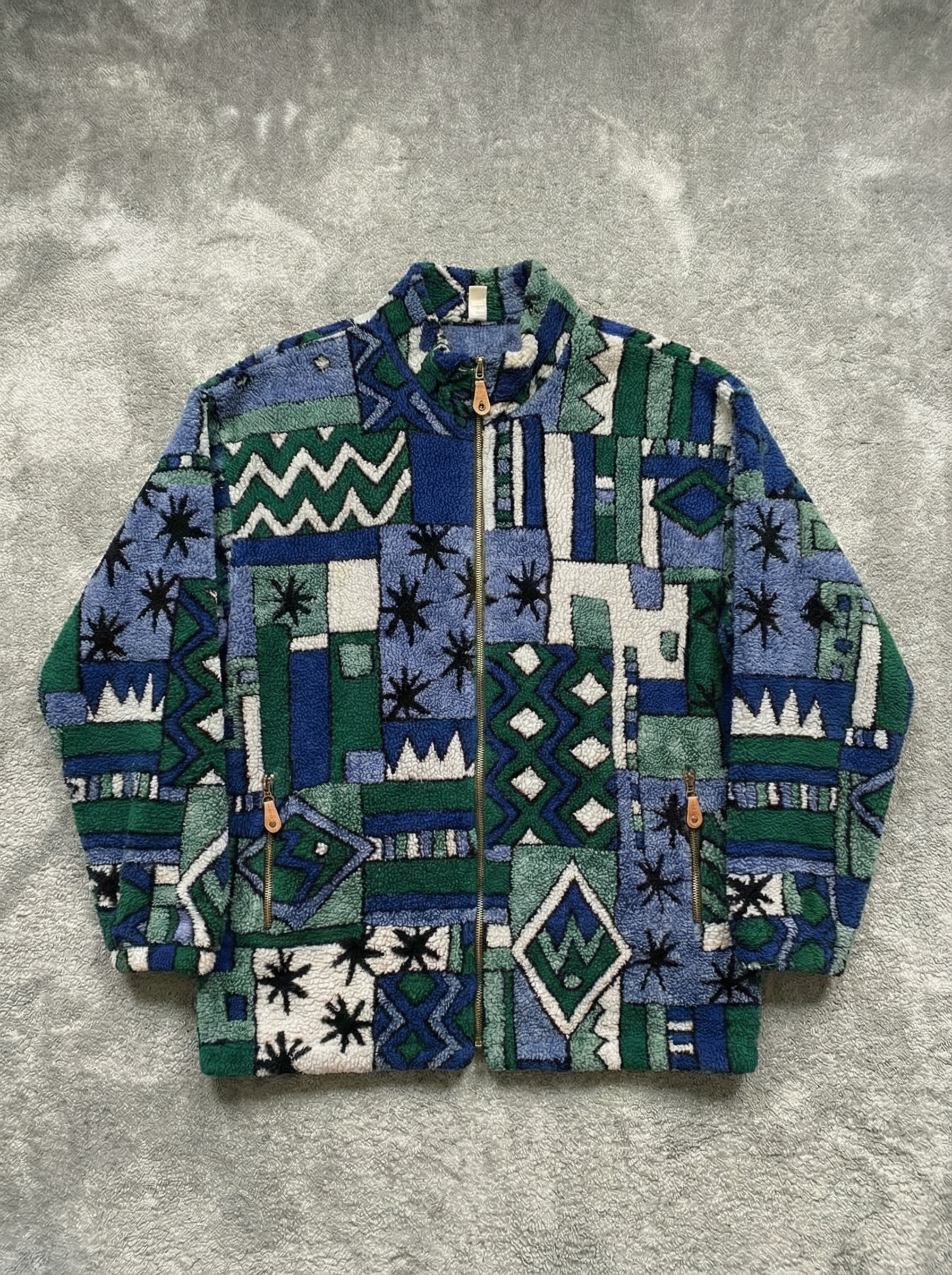 Vintage 80/90s navy and green abstract geometric Fleece - Size XL