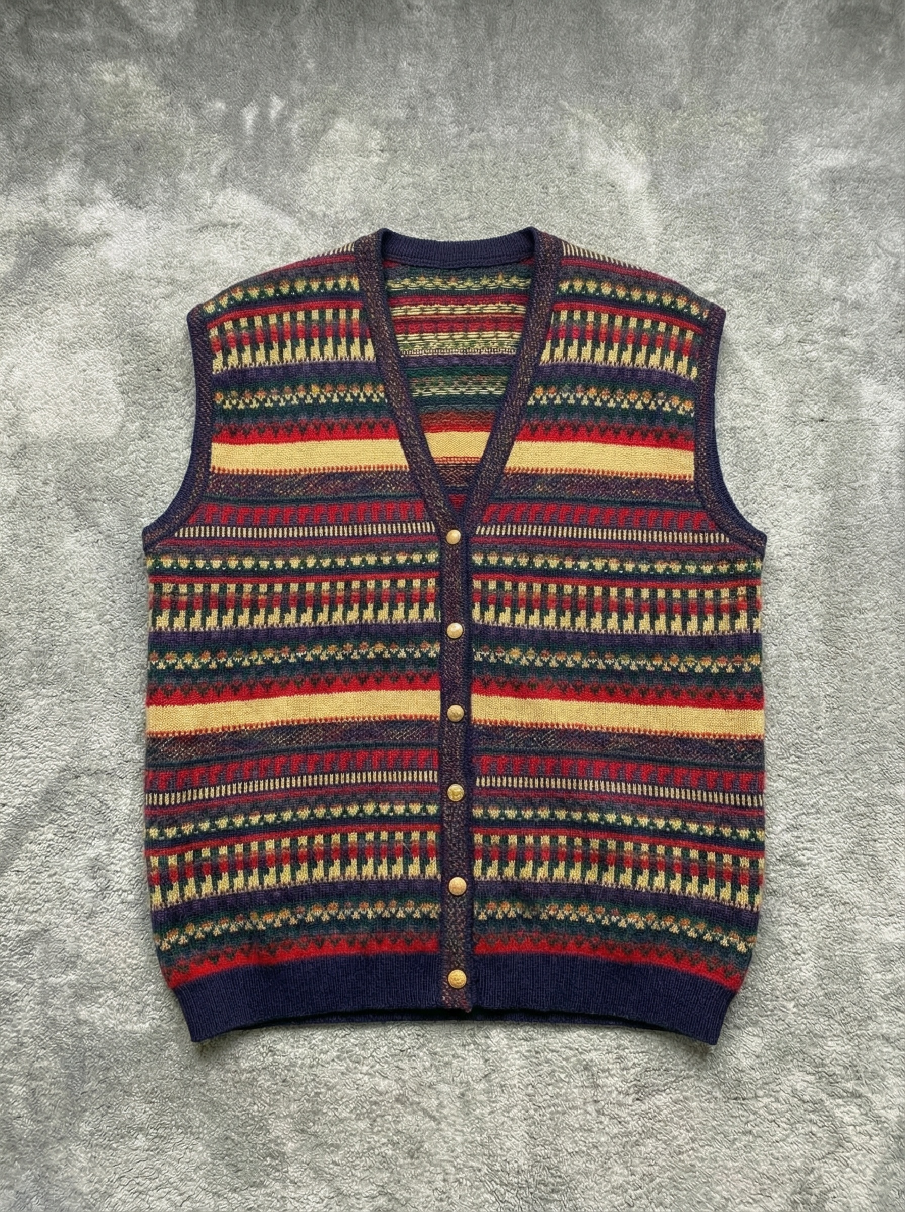 Vintage 80s 90s multicolor striped 40% wool Cardigan Vest - Size L