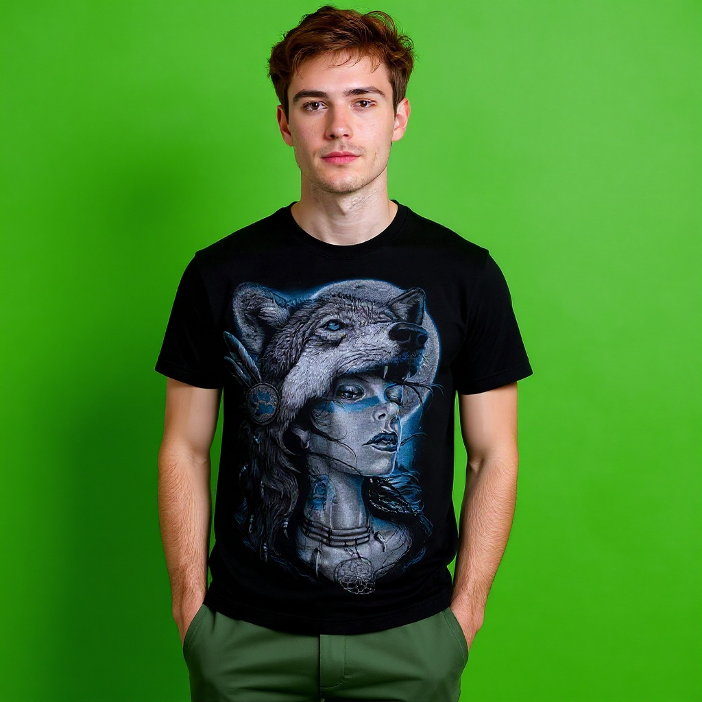 Vintage 90s graphic wolf print black T shirt - Size M