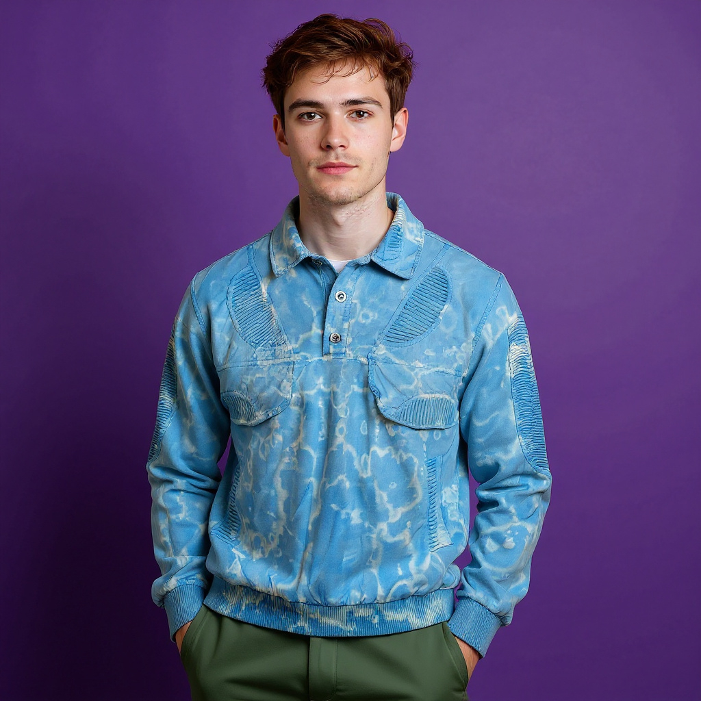 Vintage 80s 90s Rodeo blue tie dye buttoned Sweatshirt - Size L/XL