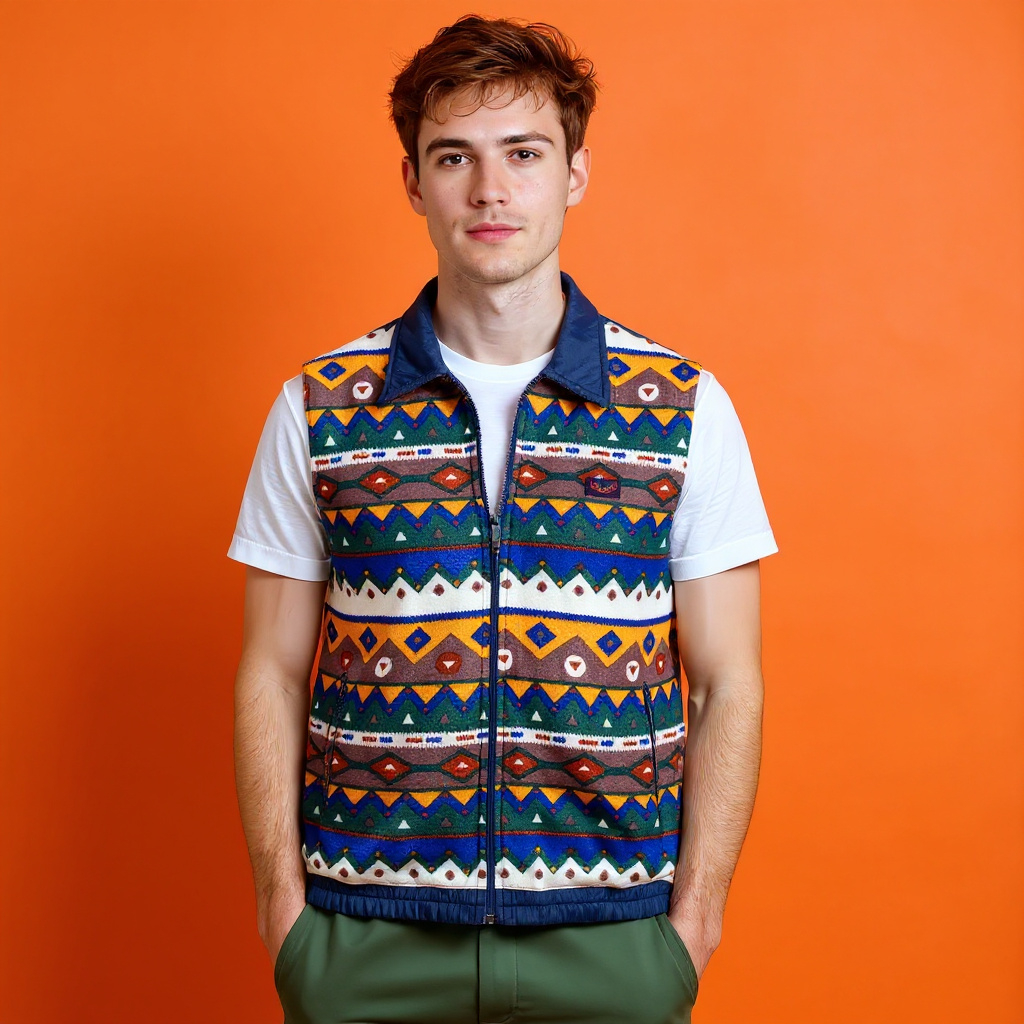 Vintage 80/90s double face multicolor abstract Fleece Vest - Size M/L