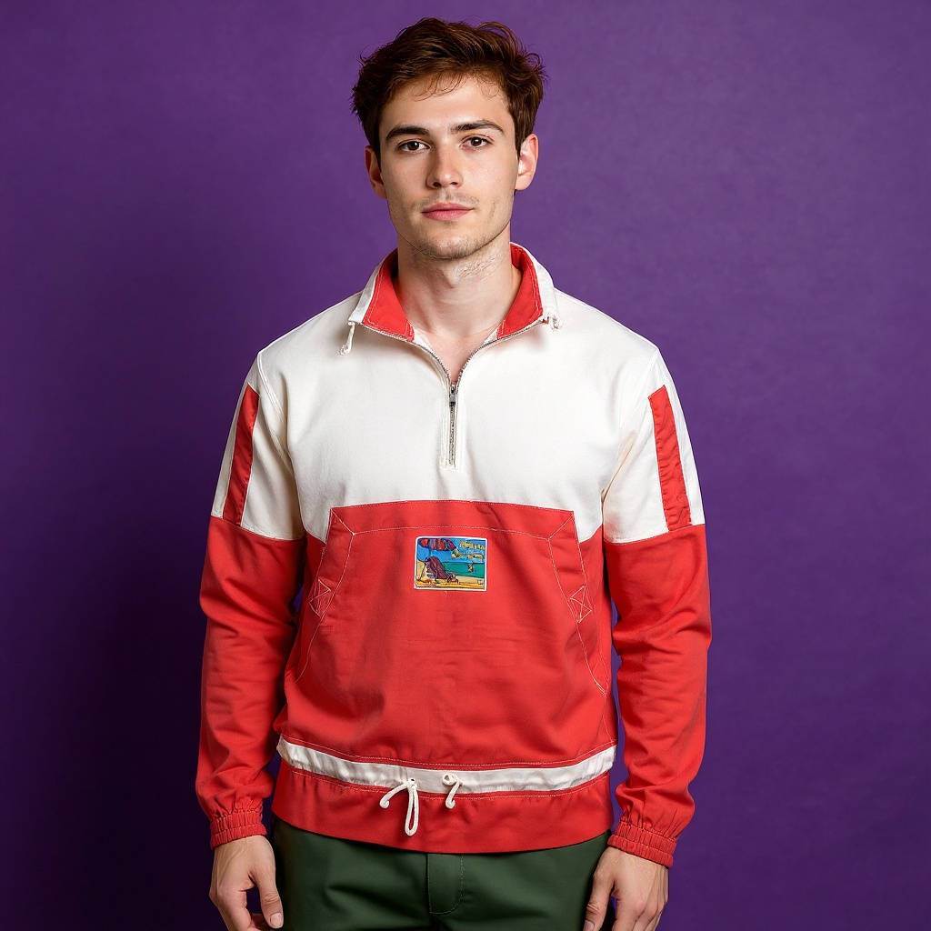 Vintage 80s 90s red and white light Sweatshirt with patch - Size L