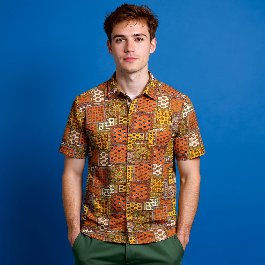 Vintage 90s orange and yellow geometric short sleeve Shirt - Size M/L