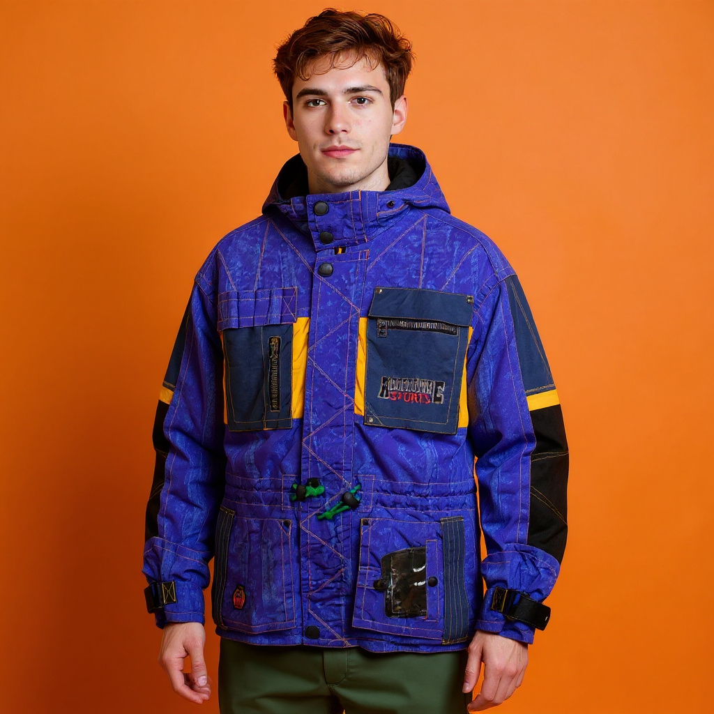 Vintage 80s 90s blue and black geometric Winter Jacket - Size L/XL