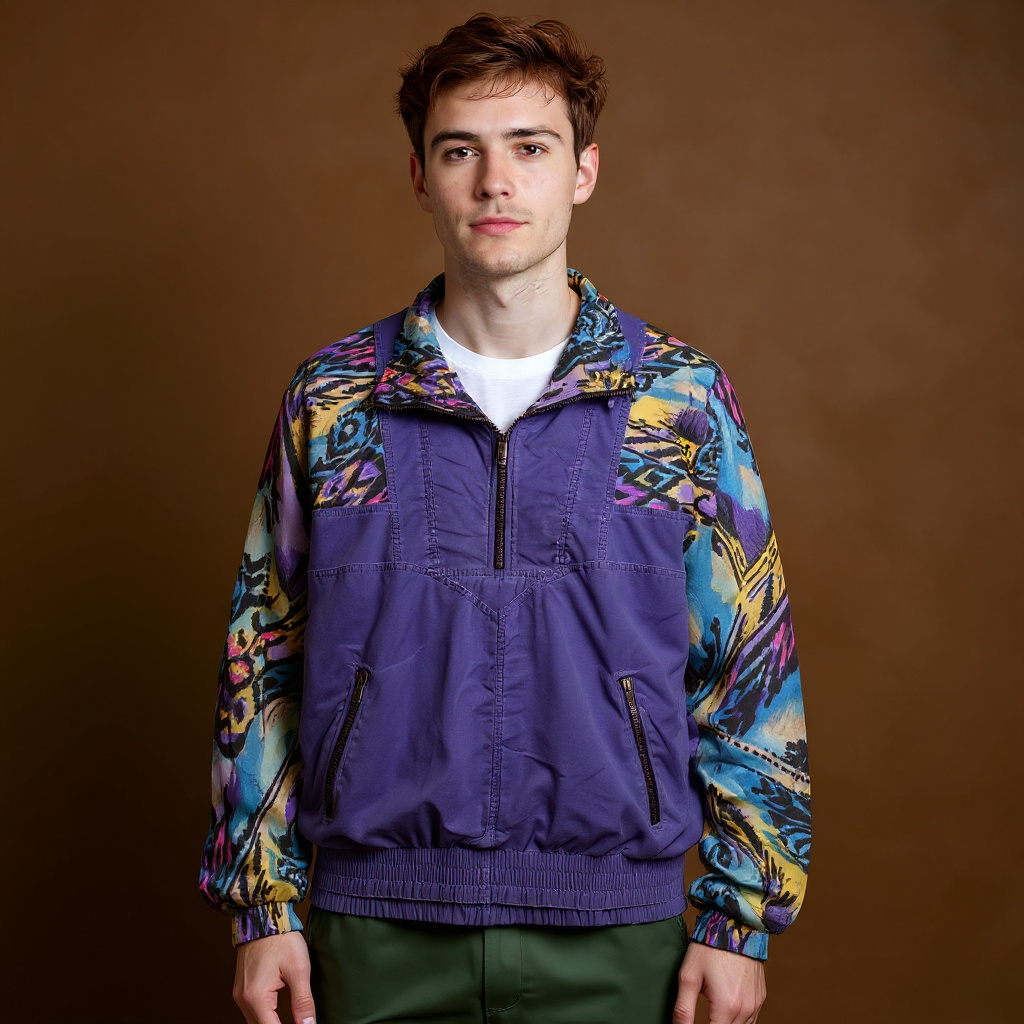 Vintage 80s purple abstract pattern quarter zip Windbreaker Jacket - Size L