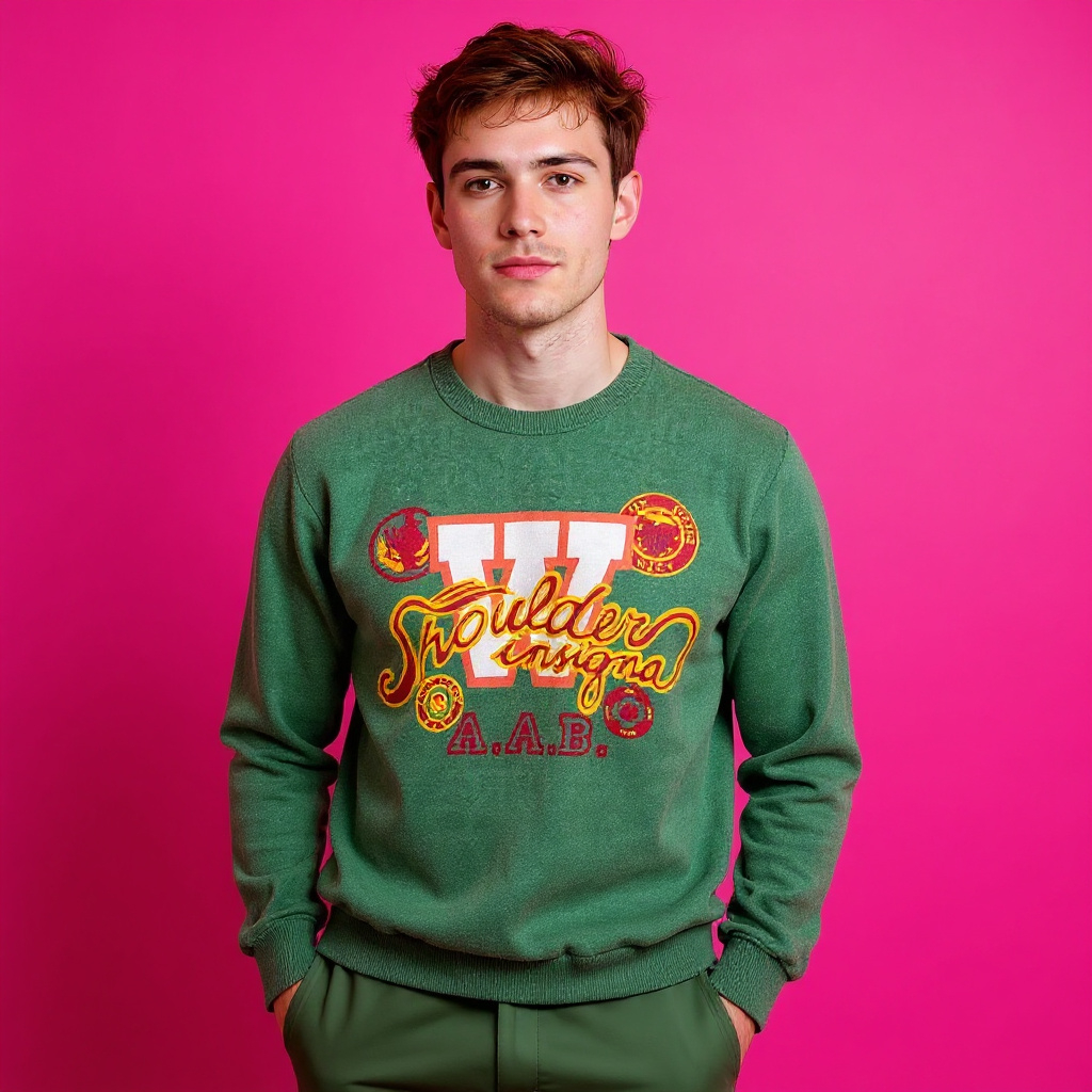 Vintage 80s 90s green printed Sweatshirt - Size S