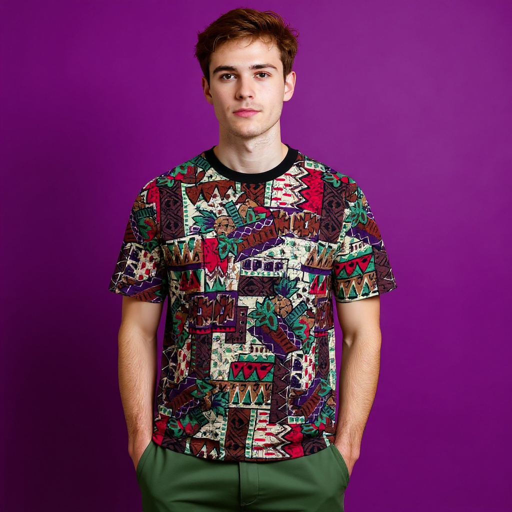 Vintage 90s red multicolor abstract graphic Stefanel T shirt - Size M