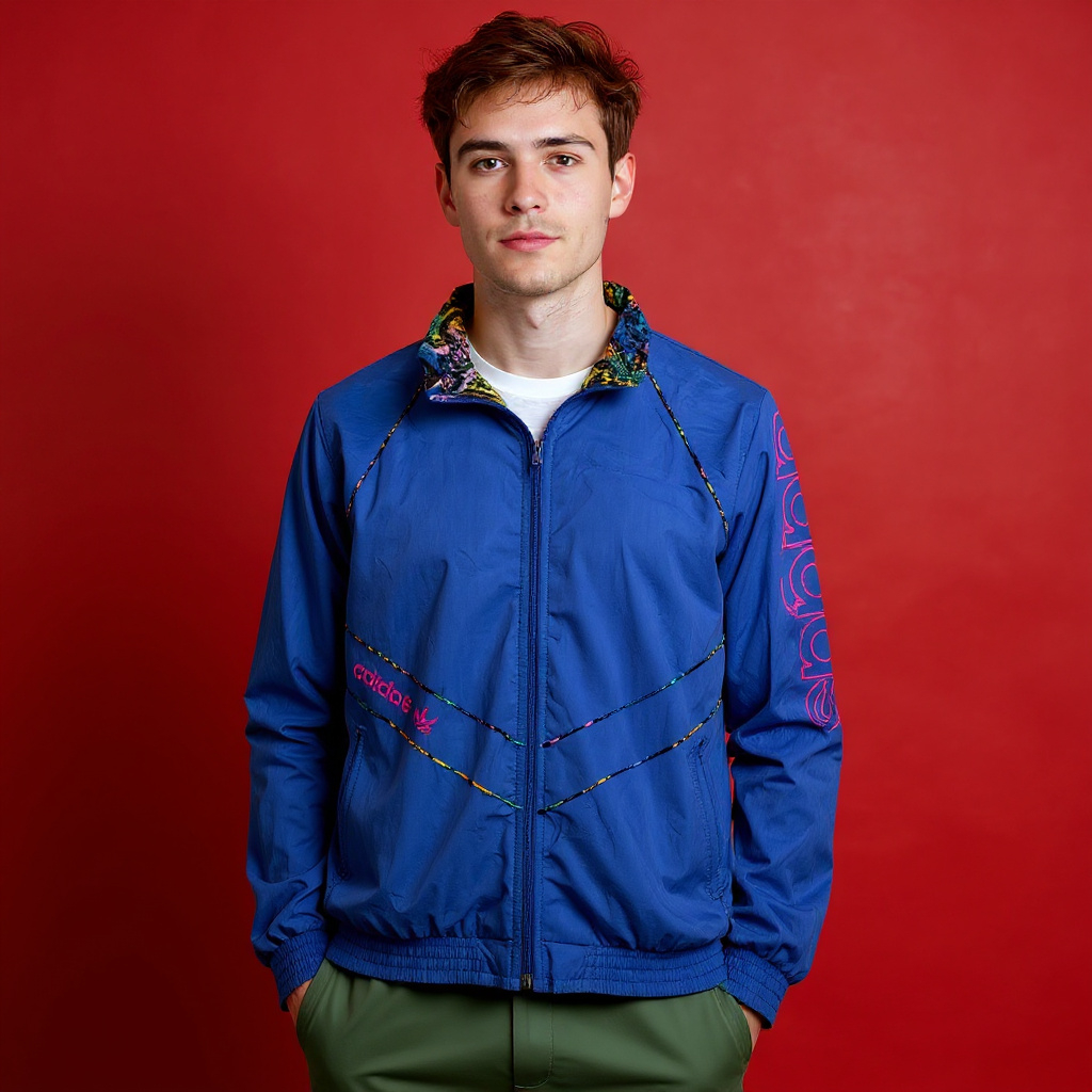 Vintage Adidas 90s graphic detail blue Windbreaker Jacket - Size L