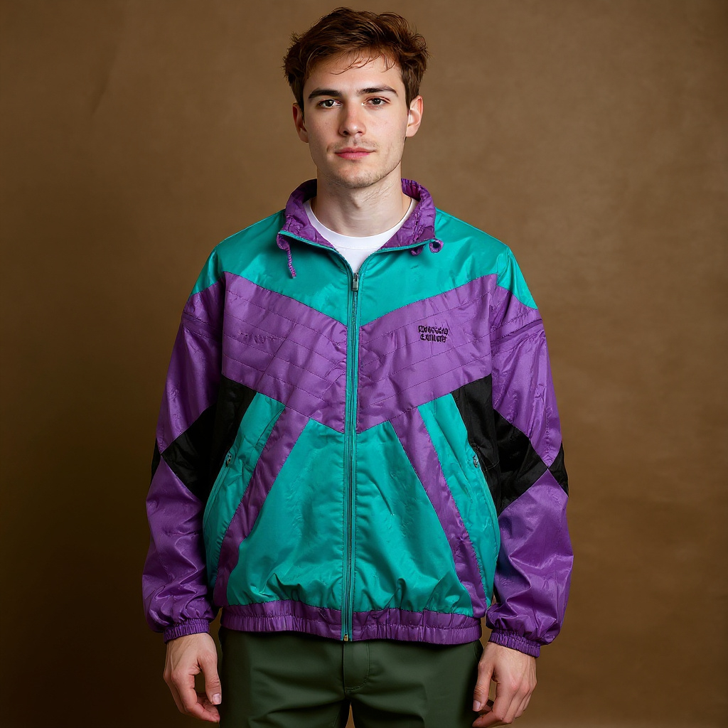 Vintage 90s purple and green colorblock zip Windbreaker Jacket - Size XL/XXL