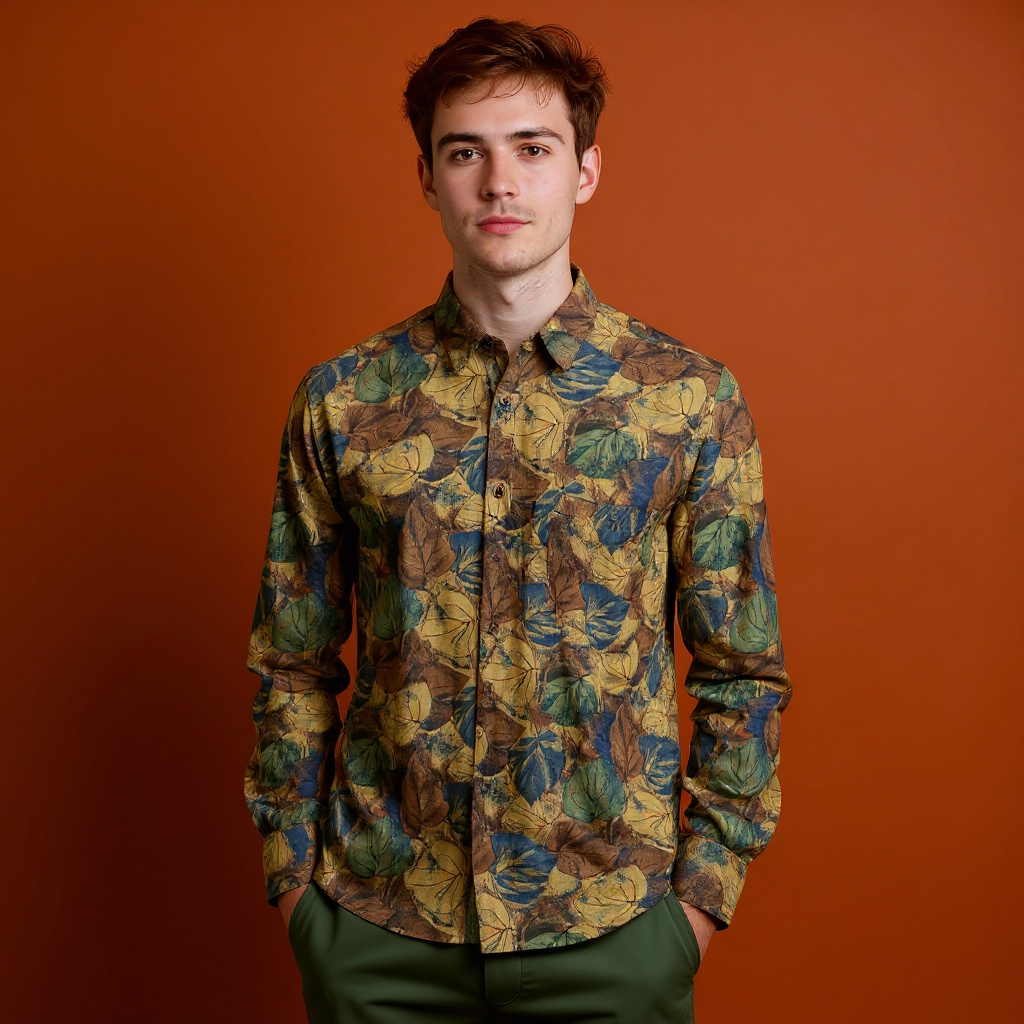 Vintage 90s brown abstract 100% silk long sleeve Shirt - Size L